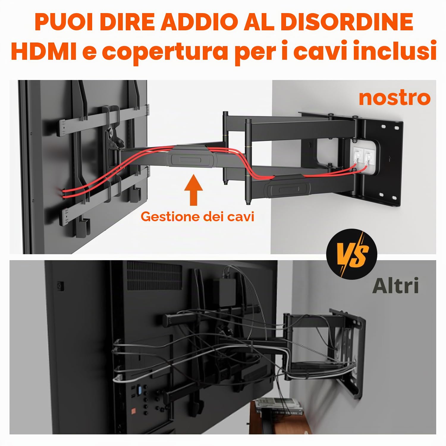 Supporto TV Parete da 50-90 Pollici, Inclinazione Girevole Staffa con 765mm Doppio Braccio, Braccio TV Ultra Resistente 75kg, Staffa Televisore 75 85 90 Pollici VESA 200x100-600x400mm