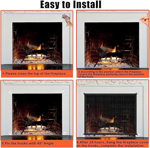 Miniatura 6 de Cubierta de chimenea para chimenea interior de 43 pulgadas de ancho x 30 pulgadas de alto, cortina de malla de seguridad, puerta de protección
