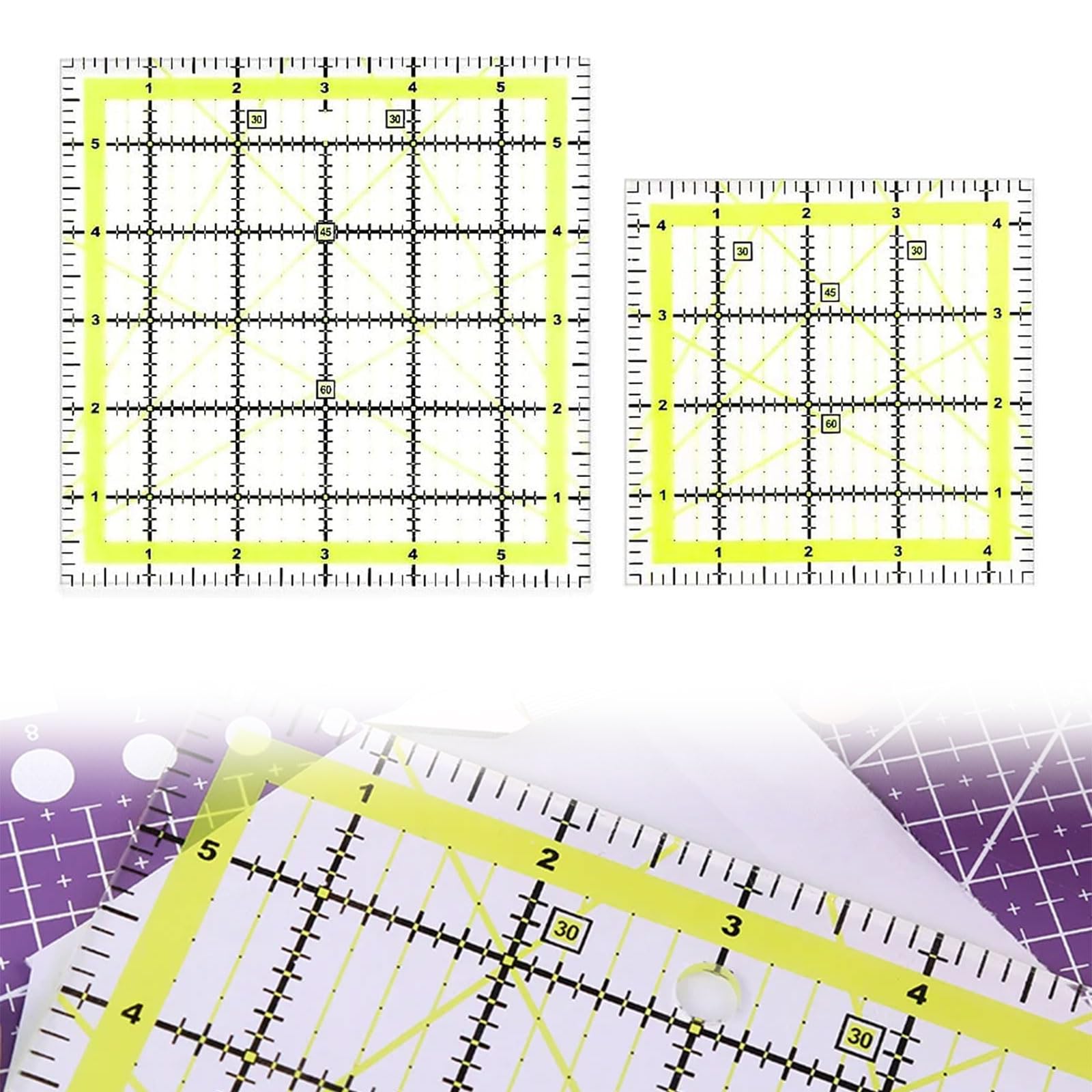 2 Pcs Quilting Rulers,Clear Acrylic Sewing Ruler Creative Grids Rulers for Quilting 4.5Inch & 6 Inch Fabric Cutting Rulers for Diy Crafts Patchwork and Precision Cutting