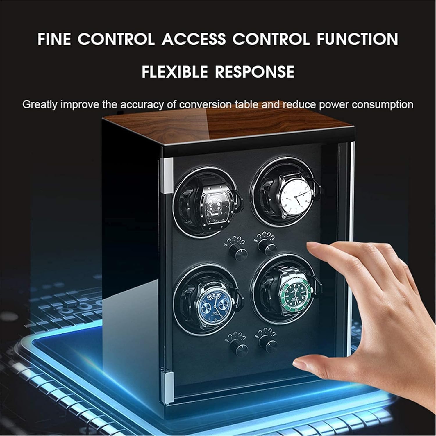 Automatic Watch Winder for 4 Automatic Mechanical Watches, 5 Rotation Modes, Wooden Case, Universal Storage Box for Men's and Women's Watches