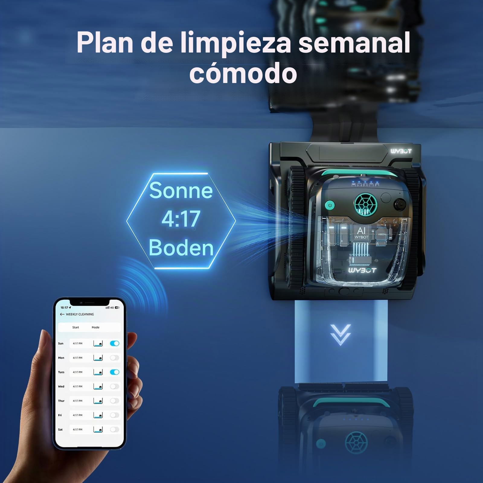 WYBOT S2 Solar Vision Robot Limpiador de Piscinas, con Cámara con IA, Carga Solar, Retorno y Carga Automáticos, Limpieza Programada Mejorada, Limpieza por Zonas, Sistema de Adsorción 3D (Gris)