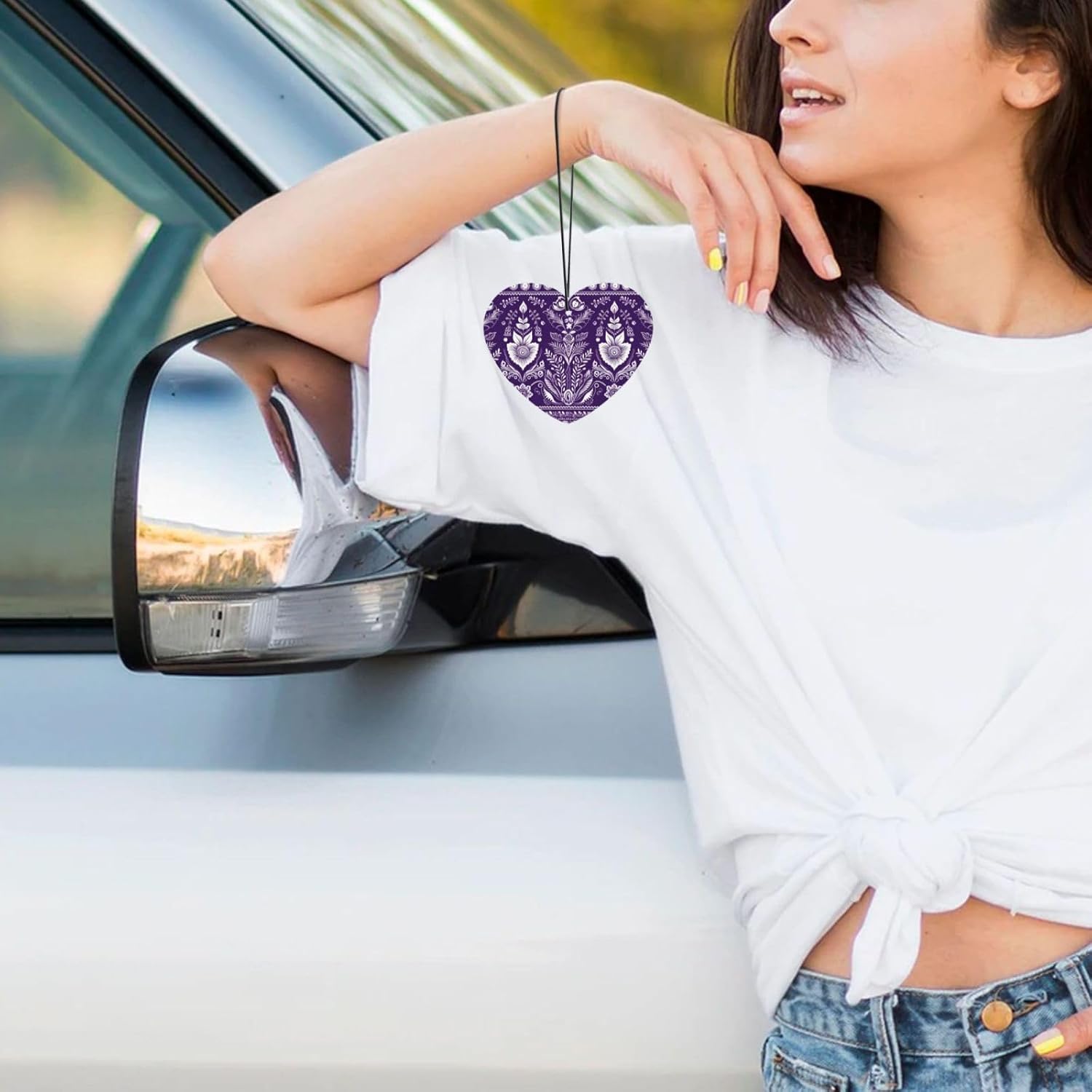 Car Air Freshener 24 PCS Repeating Pattern Hanging Car Air Fresheners Auto Interior Decor Card Freshener Strong Scented Card Lavender Cars Scents for Office Bedroom Close Drawer Heart Shape