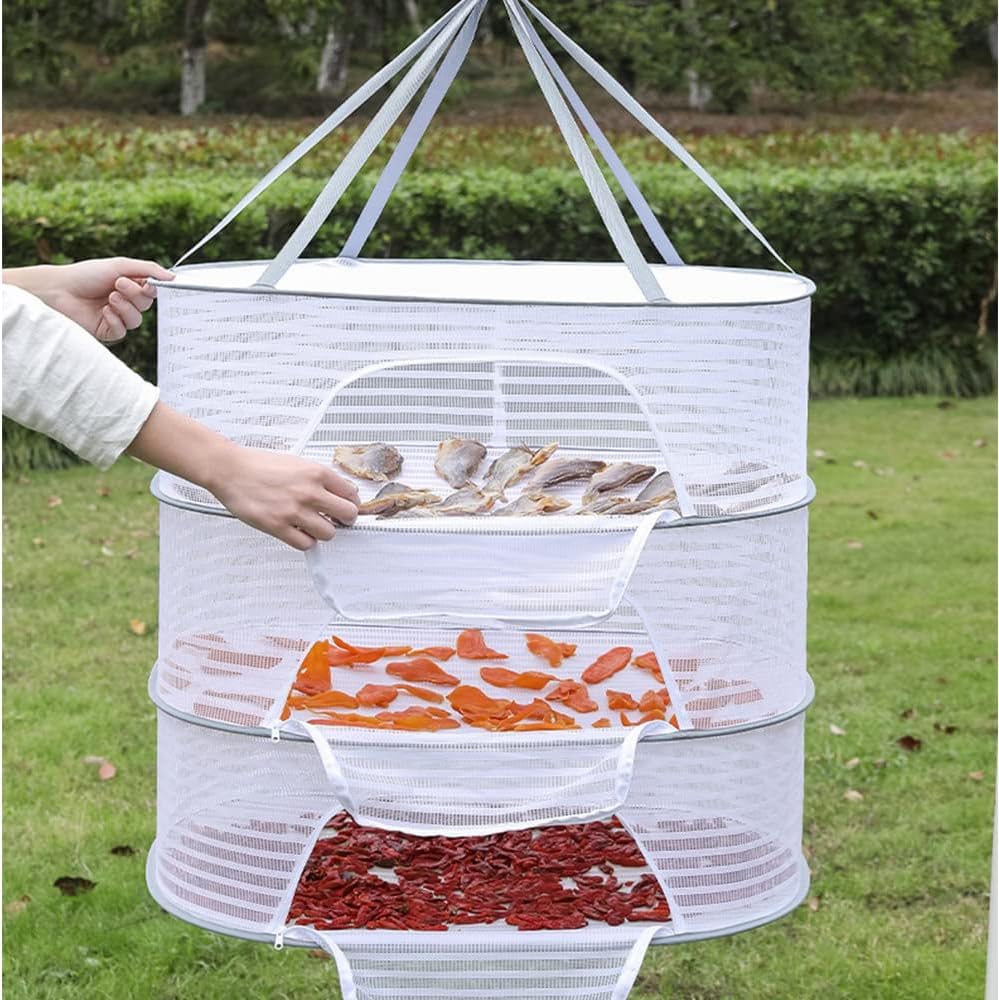 Seadra Clothes Drying Basket Rack,1/2/3 Layer Hanging Mesh Drying Basket U-Shaped Zipper Design Food Fish Clothes Hanging Drying Net Outdoor Foldable Hanging Mesh Dryer Dual Layer-picture-21