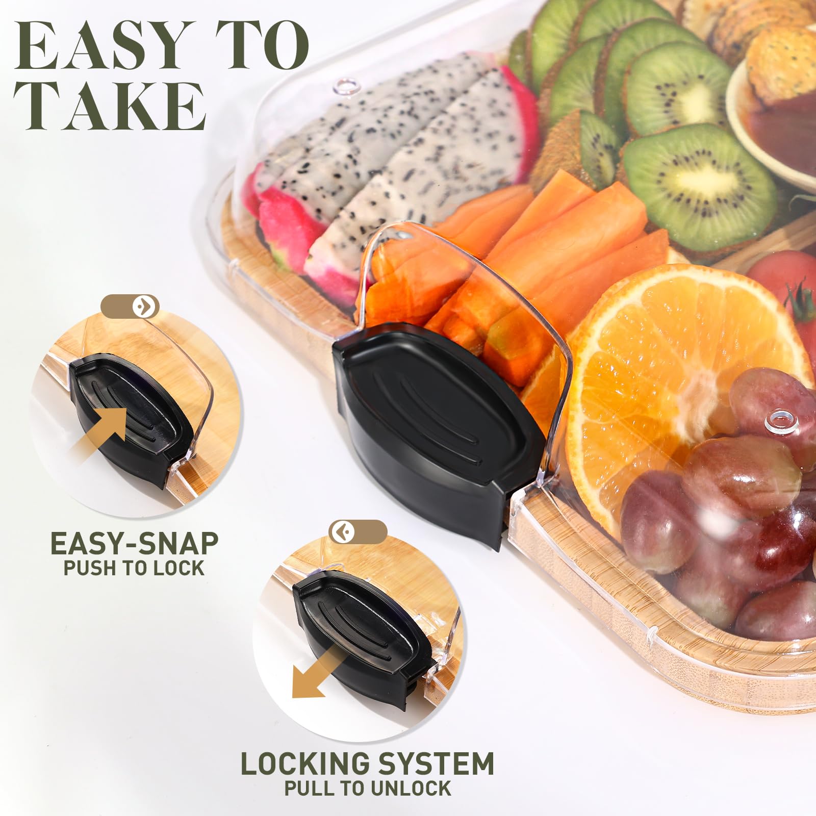 Feshory Premium Charcuterie Board With Clear Locking Lid For