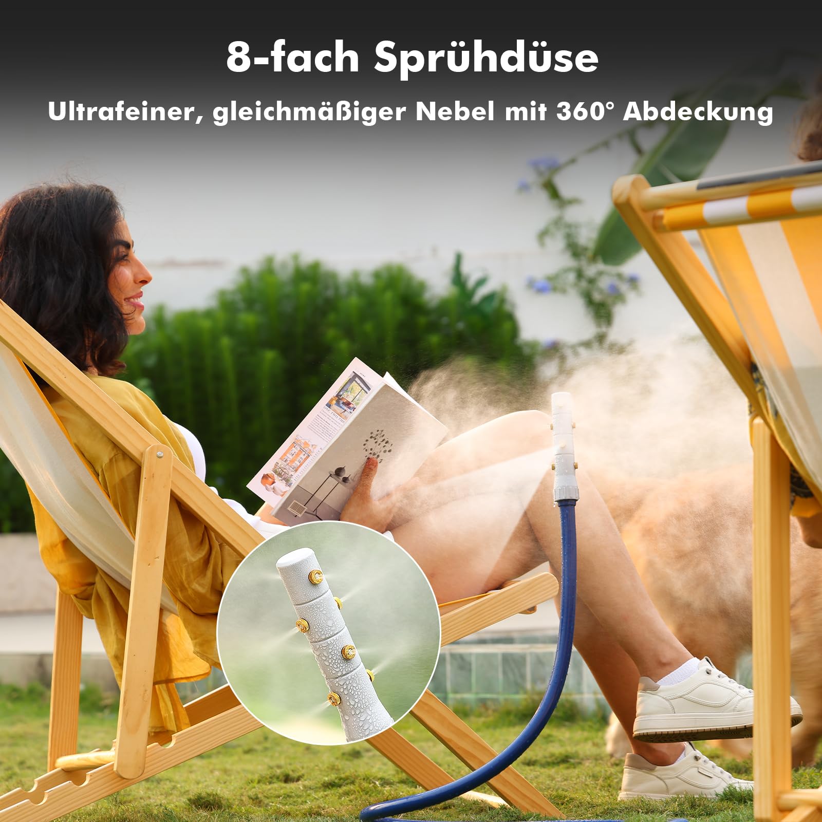 RESTMO 180 cm Flexibler Mistsprinkler mit Sprühnebel Kühlung, 360° Sprühnebelabdeckung durch 8 Düsen & 3/4" BSP Eingang – Gartenbewässerungssystem für Sprühnebel Terrasse, Pool, Gewächshaus