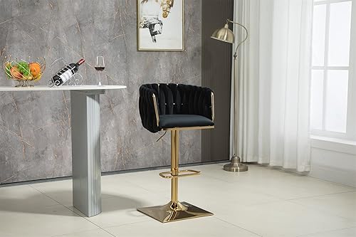 Miniatura 10 de SZLIZCCC Taburete de bar ajustable de terciopelo moderno, taburete de bar giratorio de 360 grados, taburete de isla de cocina curvado con respaldo