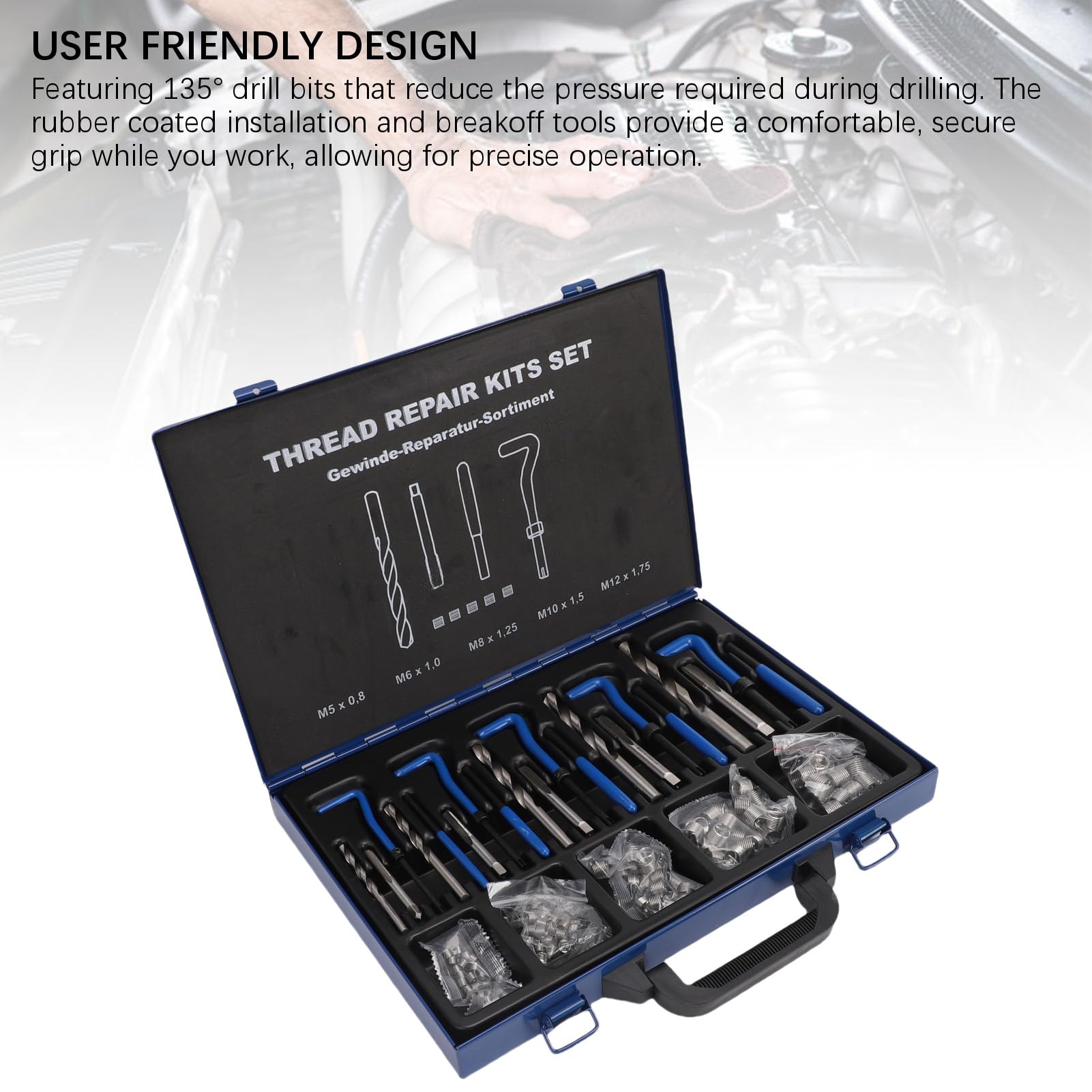 Tbest Kit di Riparazione Filettatura Set Completo Metrico Automotive