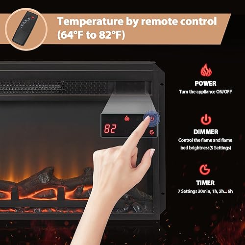 Miniatura 5 de JAXPETY Chimenea eléctrica de 24 pulgadas, chimenea empotrada y montada en la pared, calentador de pared ultrafino de 1400 W, brillo de llama