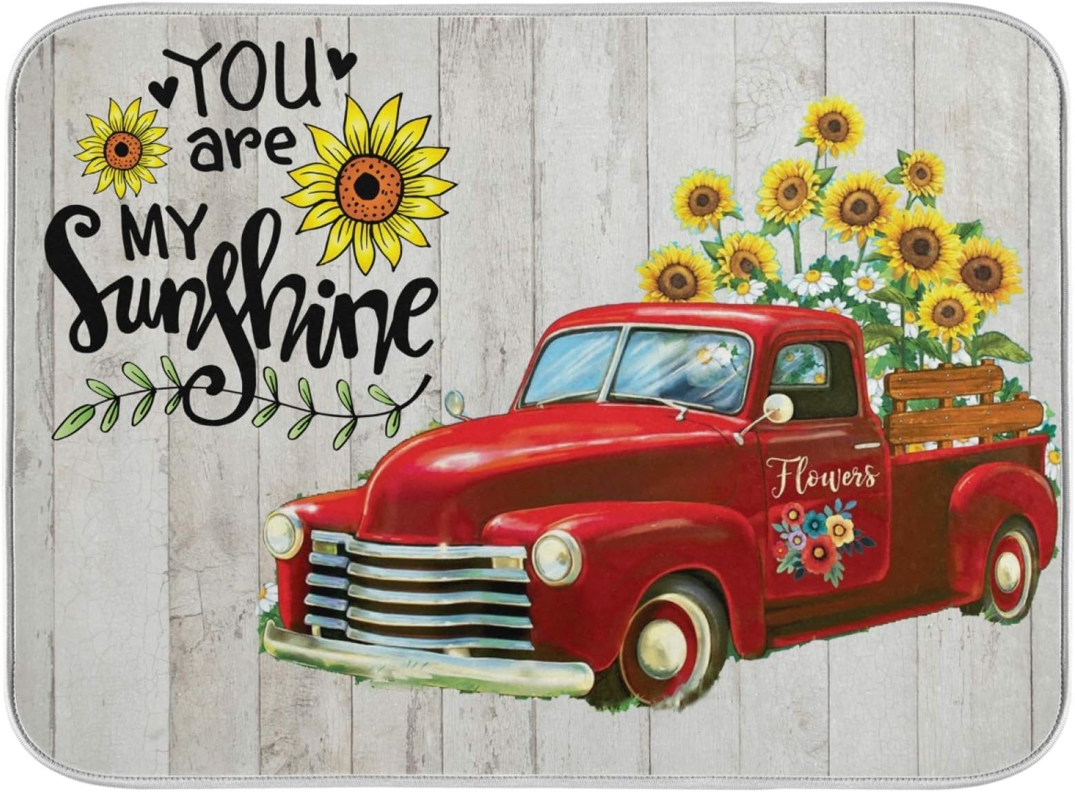 Kcldeci Sunflower Truck Spring Dish Drying Mat for Kitchen 18x24 inch Spring Summer Kitchen Drying Pad Dish Drainer Rack Mat Dish Mat For Kitchen Counter