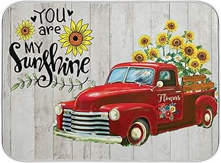 Sunflower Truck Spring Dish Drying Mats for Kitchen 16x18 inch Spring Summer Flower Car Absorbent Machine Washable Fast Drying Pad Dish Drainer Mat For Kitchen Counter
