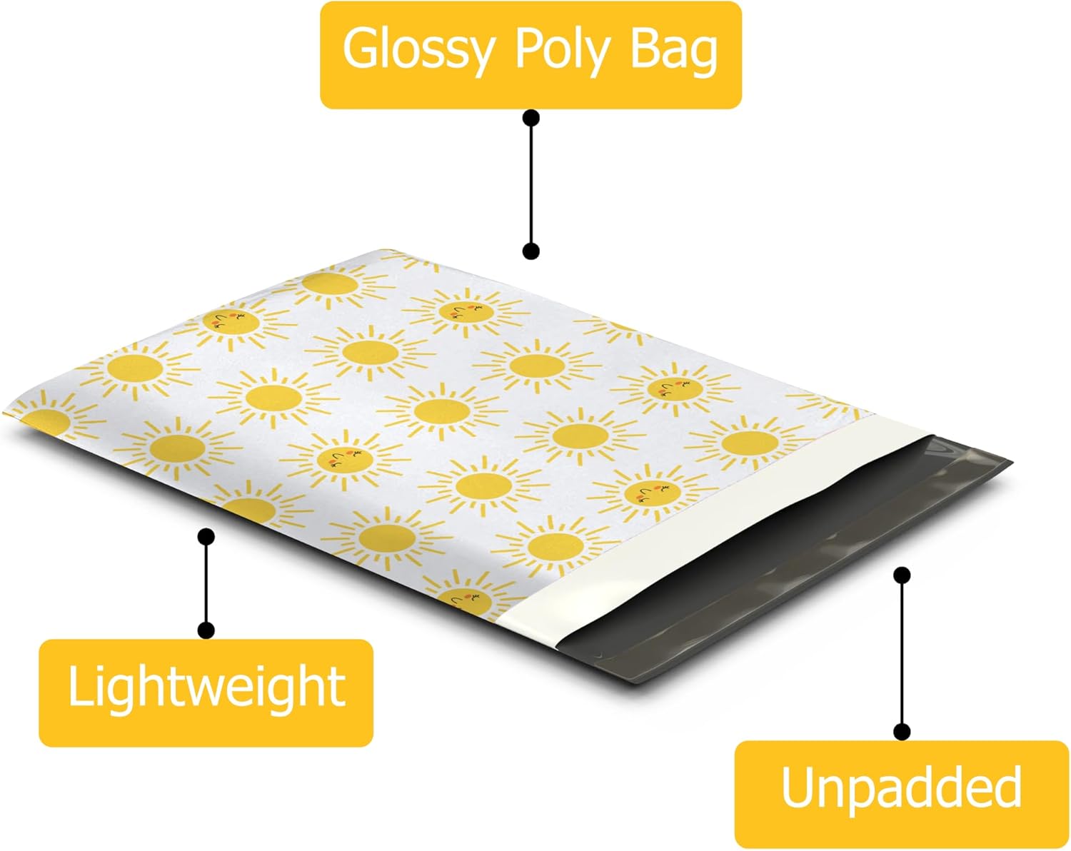 10x13 (100) Sunshine Suns Summer Designer Poly Mailers Waterproof Self Sealing Tear Resistant Polymailers Shipping Envelopes Premium Printed Bags For Small Businesses