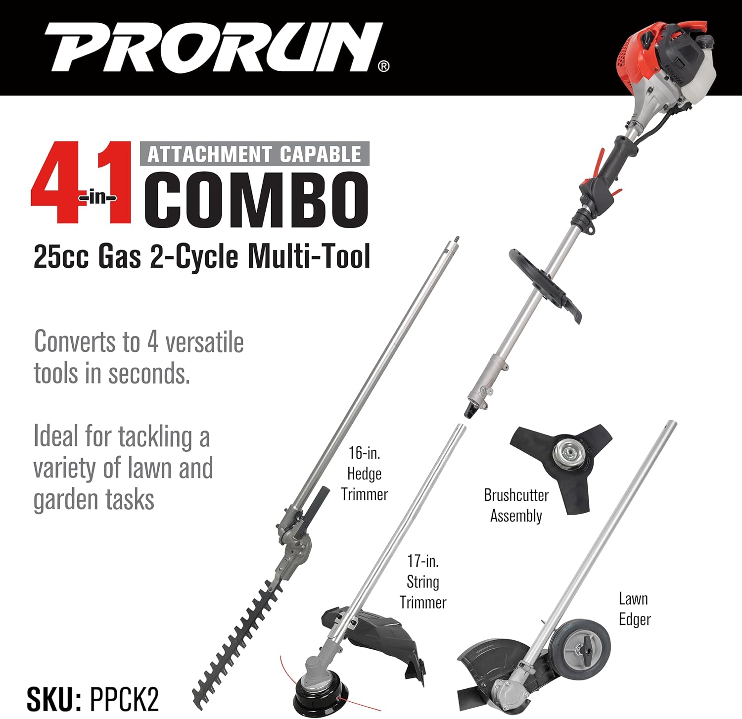PRORUN 4-in-1 Combo Unit with all attachments labeled