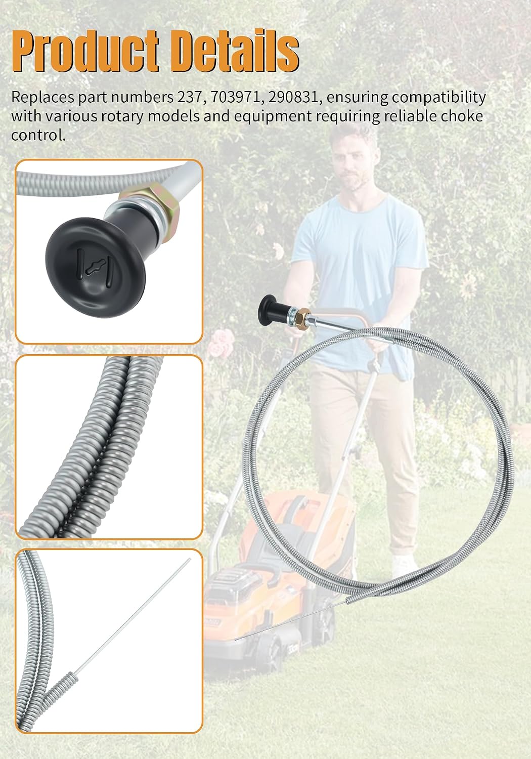 Universal Push Pull 237 Rotary Choke Control Cable63 inch Inner 60 inch Conduit Wire 36" Travel 2-3/4" with Heavy Duty Outer Shealth 703971 290831