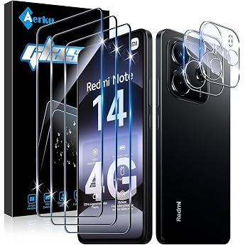 Screen Protector for Xiaomi Redmi Note 14 4G for Tempered Glass Pack of 3 9H Hardness Film and 2 Ultra Clear Camera Protection 0.33 mm Anti-Scratch Screen Protector Anti-Bubble Protective Glass 3 St ck 9H H rte Folie und 2 St ck Ultra-Klar Kameraschutz 0.33mm Anti-Kratzen Displayschutz Anti-Bl schen Schutzglas