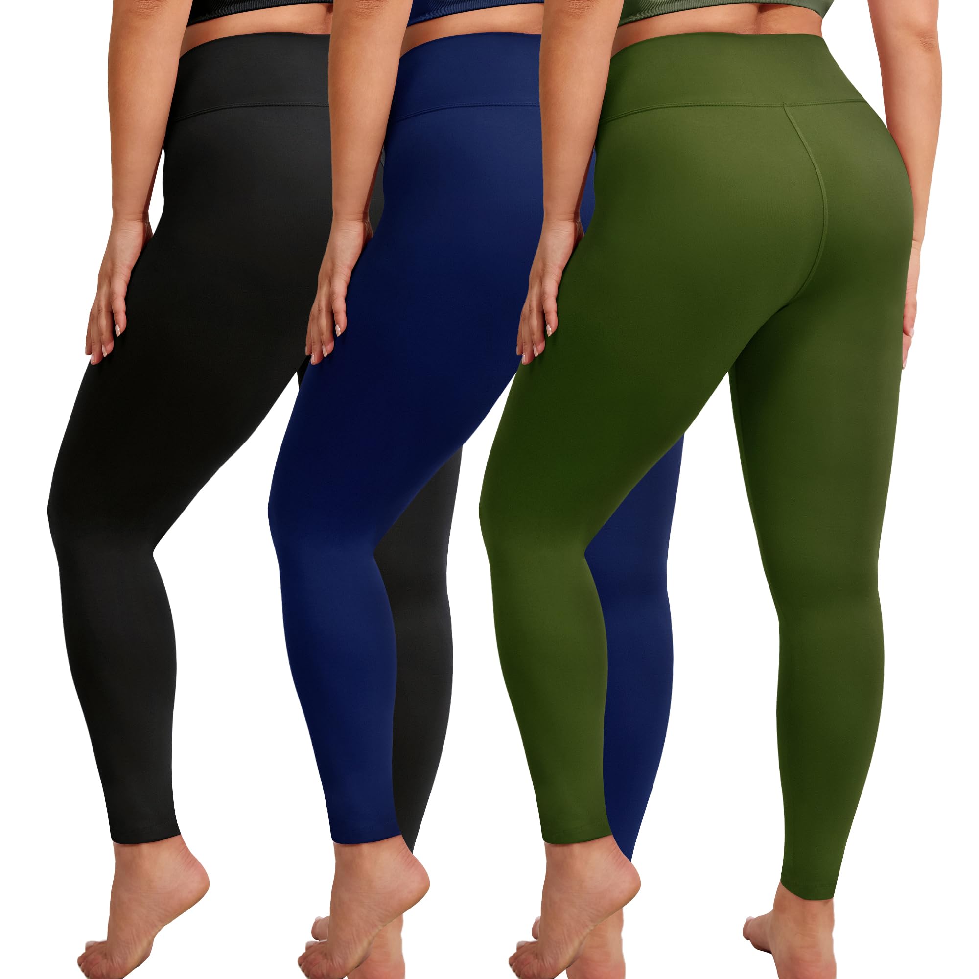 VALANDY Creamlush 3 Pack Plus Size Leggings for Women-High Waisted Soft Stretchy Yoga Pants,L-5XL