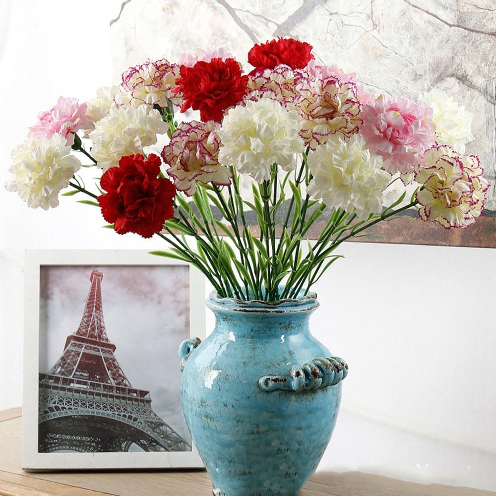 Carnations Artificial Flowers Bulk 15PCS Carnations Flowers Silk Flowers 21.25in Fake Flowers for Wedding Home Table Centerpieces Floral Arrangements(Purple Edge) - Image 8