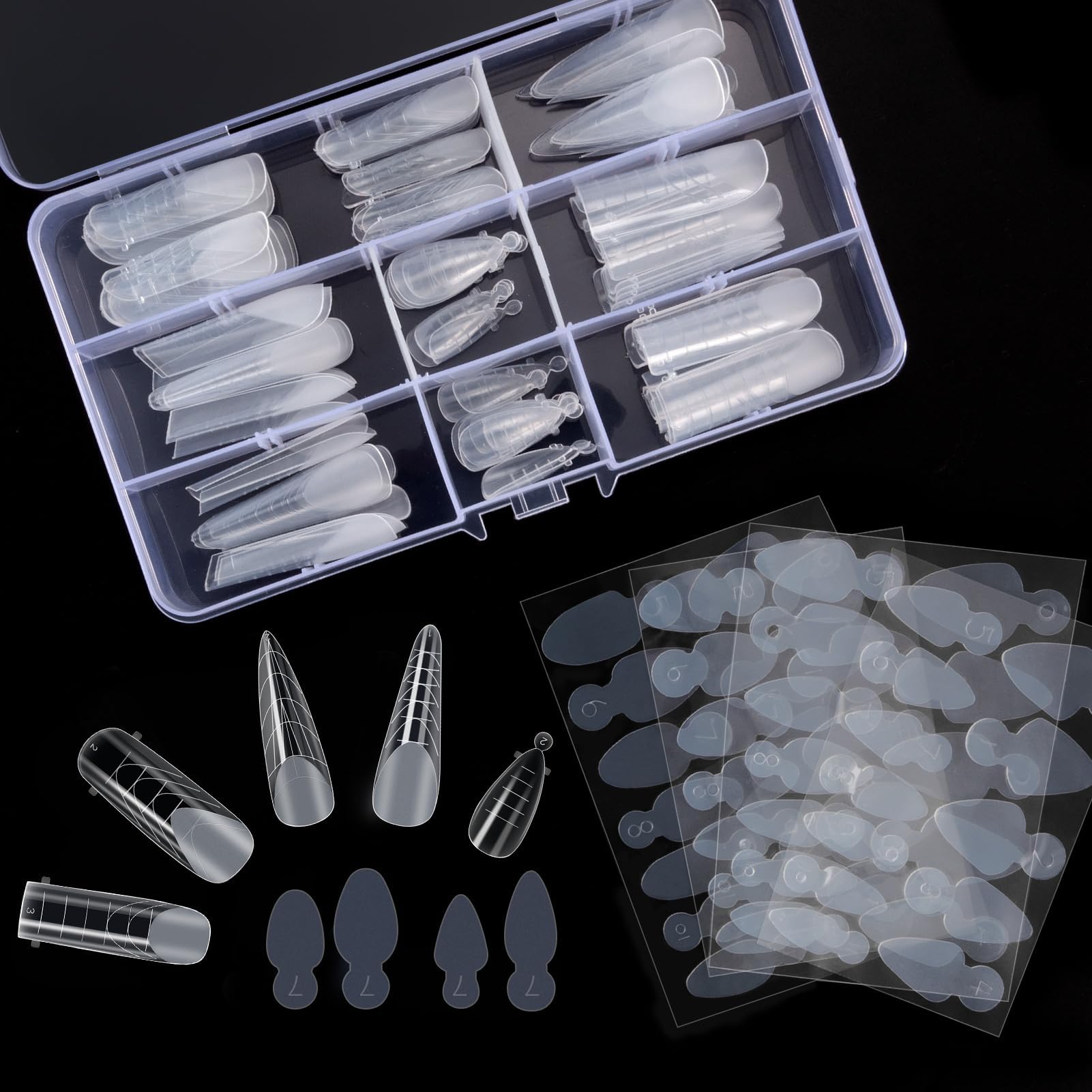 MELLIEX Zestaw 120 Dual Nail Forms do przedłużania paznokci 5 foremek, żelowe formy do paznokci, zestaw 48 naklejek do paznokci UV i akrylu