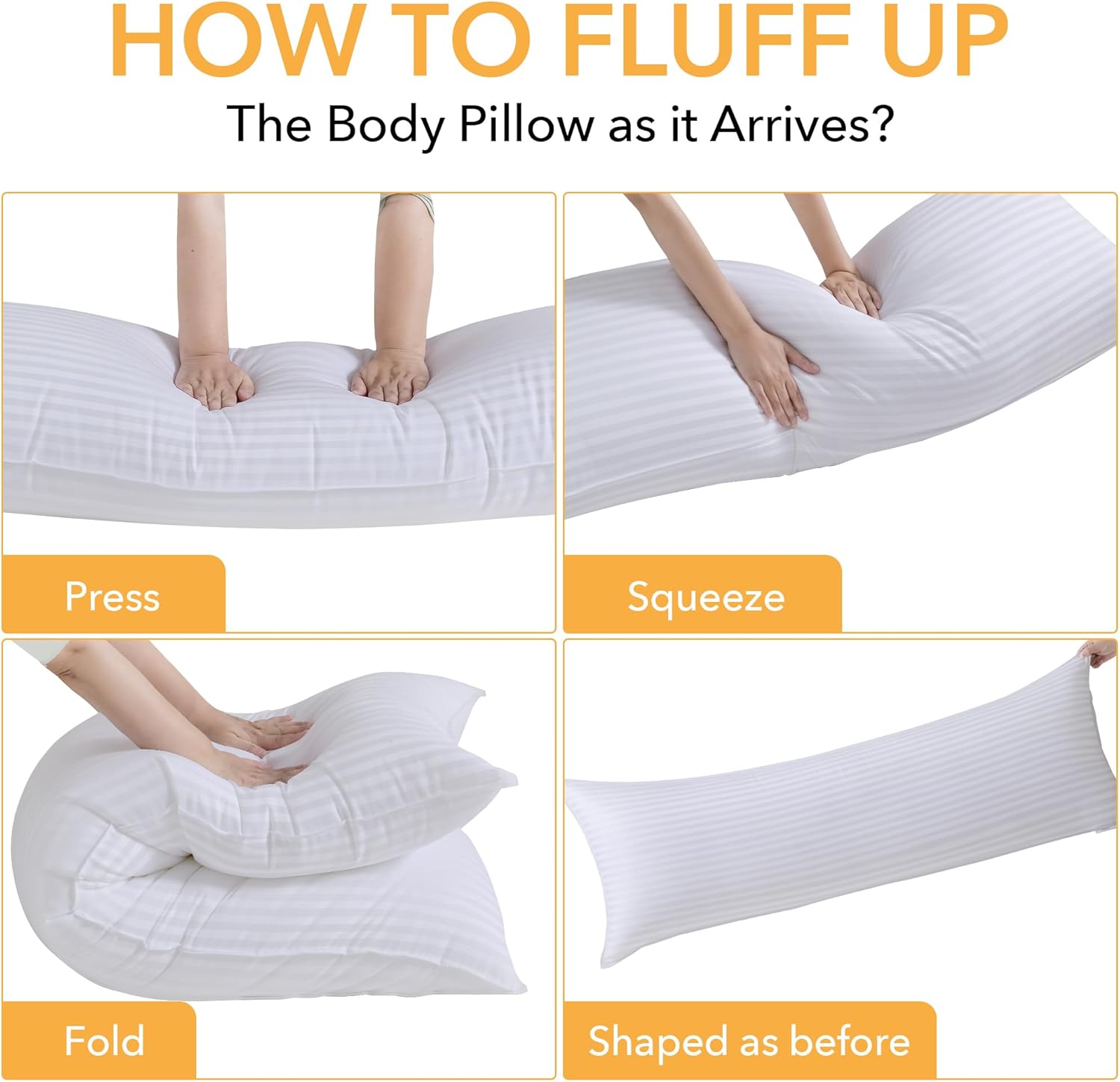 Oubonun Premium Striped Body Pillow, Breathable Cooling Cotton Cover, Soft and Fluffy 3D Down Alternative Microfiber Filled, Long Bed Pillow for Side Sleepers, 20"x54"