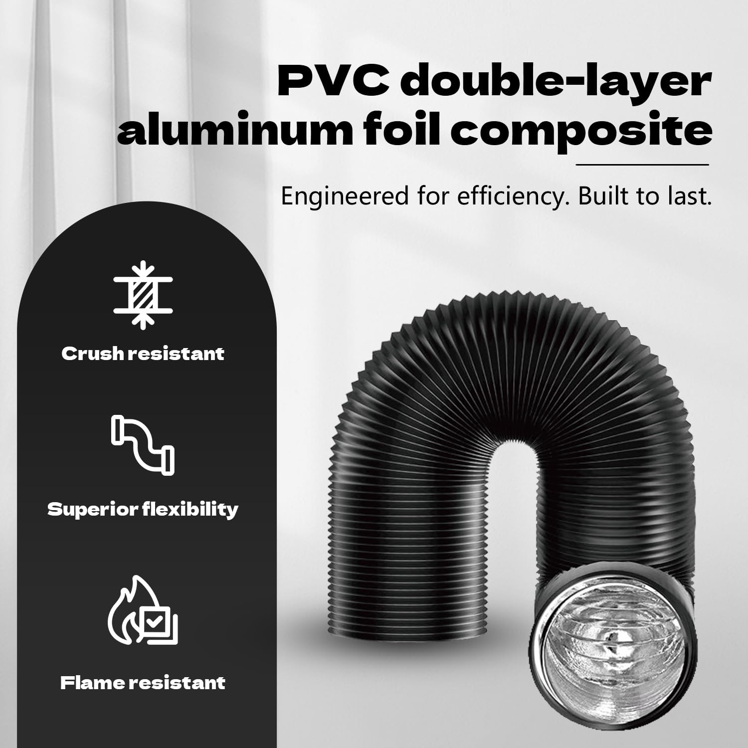 Conducto de aluminio flexible de 14 pulgadas y 12 pies, manguera de ventilación de 4 capas de protección para calefacción HVAC, ventilación y escape, 2 abrazaderas incluidas, color negro (13