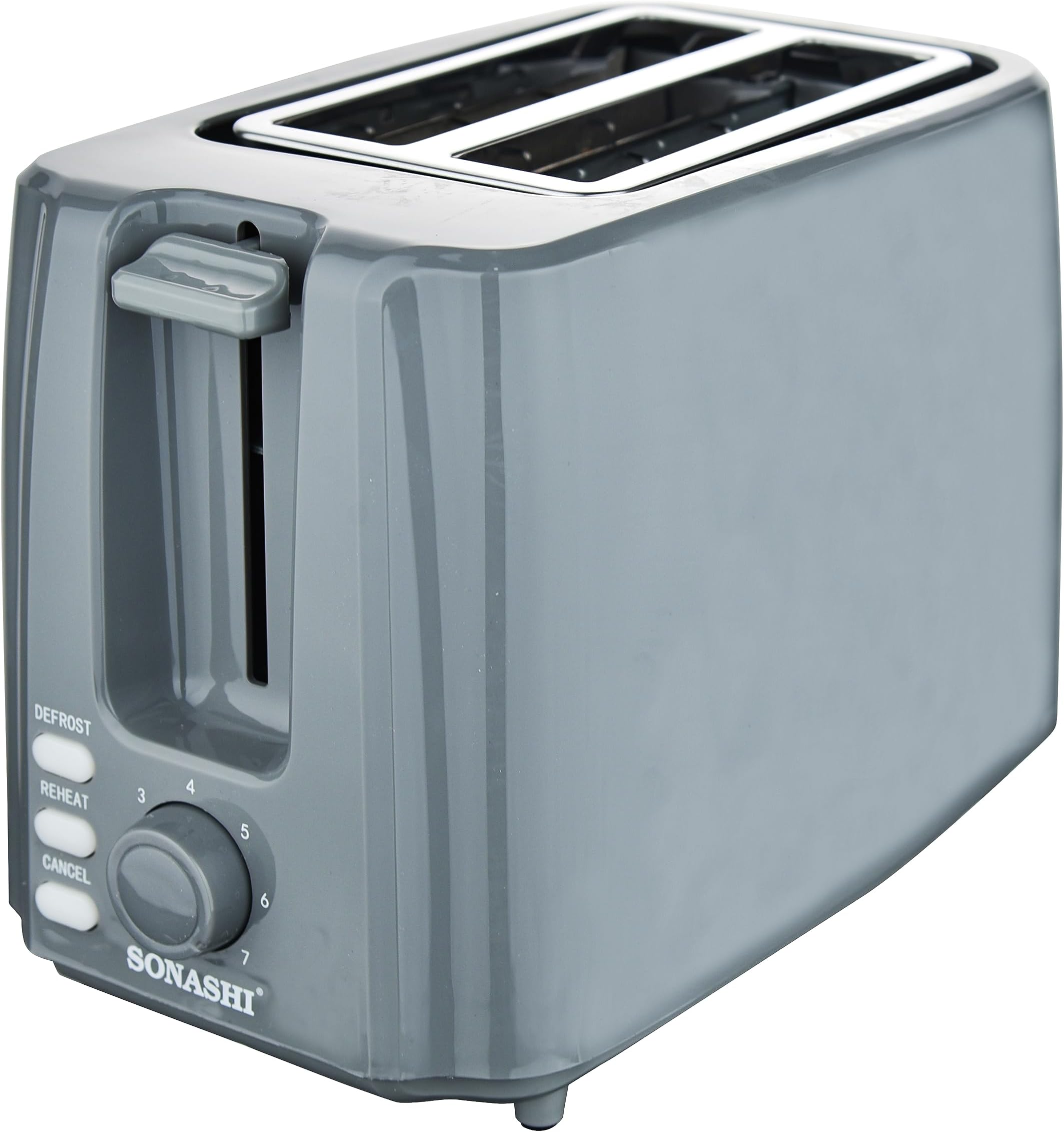 Sonashi 2 Slice Bread Toaster - Adjustable 7 Browning Control with Slide Out Crumb Tray | Defrost, Reheat and Cancel Options | Cool Touch Body for Fast Toasting 750 W ST-210 Grey