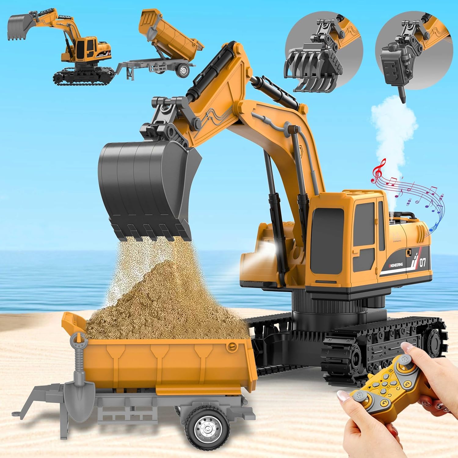 RareFind trove RC JCB Toy Excavator for Kids – 1:22 11-Channel Metal Remote Control Construction Vehicle with Lights, Sounds & 360° Rotation Yellow Digger Truck (Ages 6–12) 1