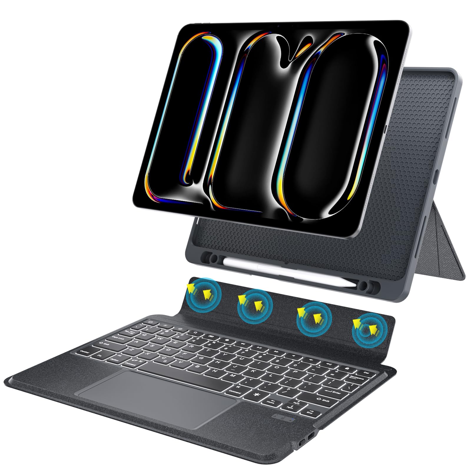 Saltburn iPad Pro 12.9 inch Keyboard Case with Pencil Holder - Detachable Backlit Keyboard with Kickstand,Combo Touch Trackpad - Black (3rd,4th,5th,6th Gen - 2018,2020,2021,2022)