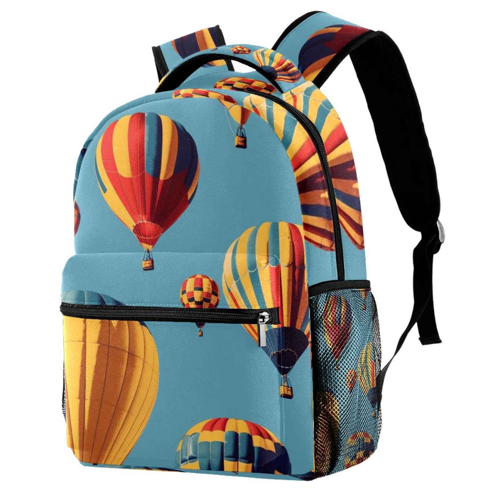 Sac à dos d'école montgolfière multicolore avec porte-bouteille
