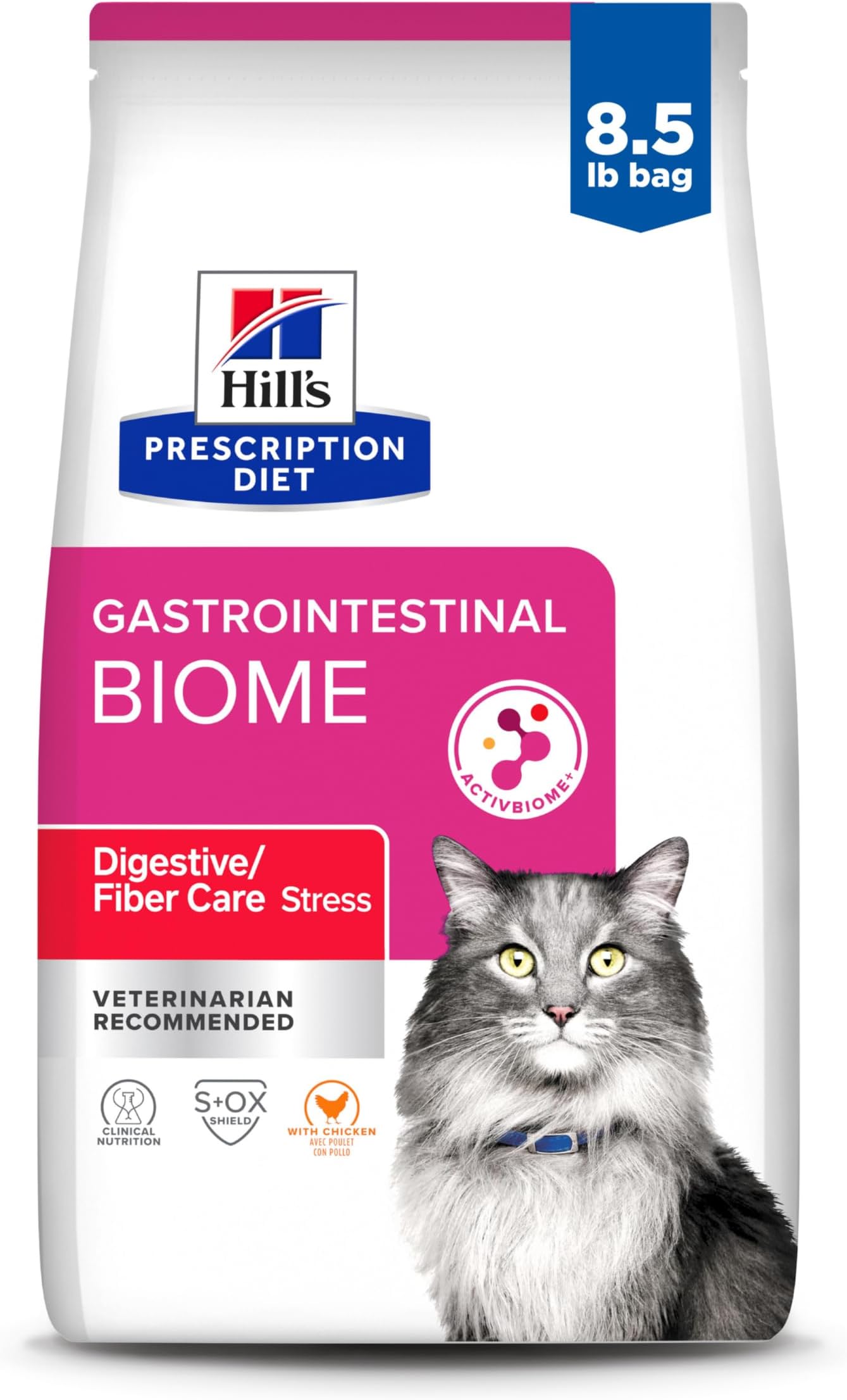 Gastrointestinal Biome Stress Digestive/Fiber Care Dry Cat Food, Chicken, 8.5 lb. Bag