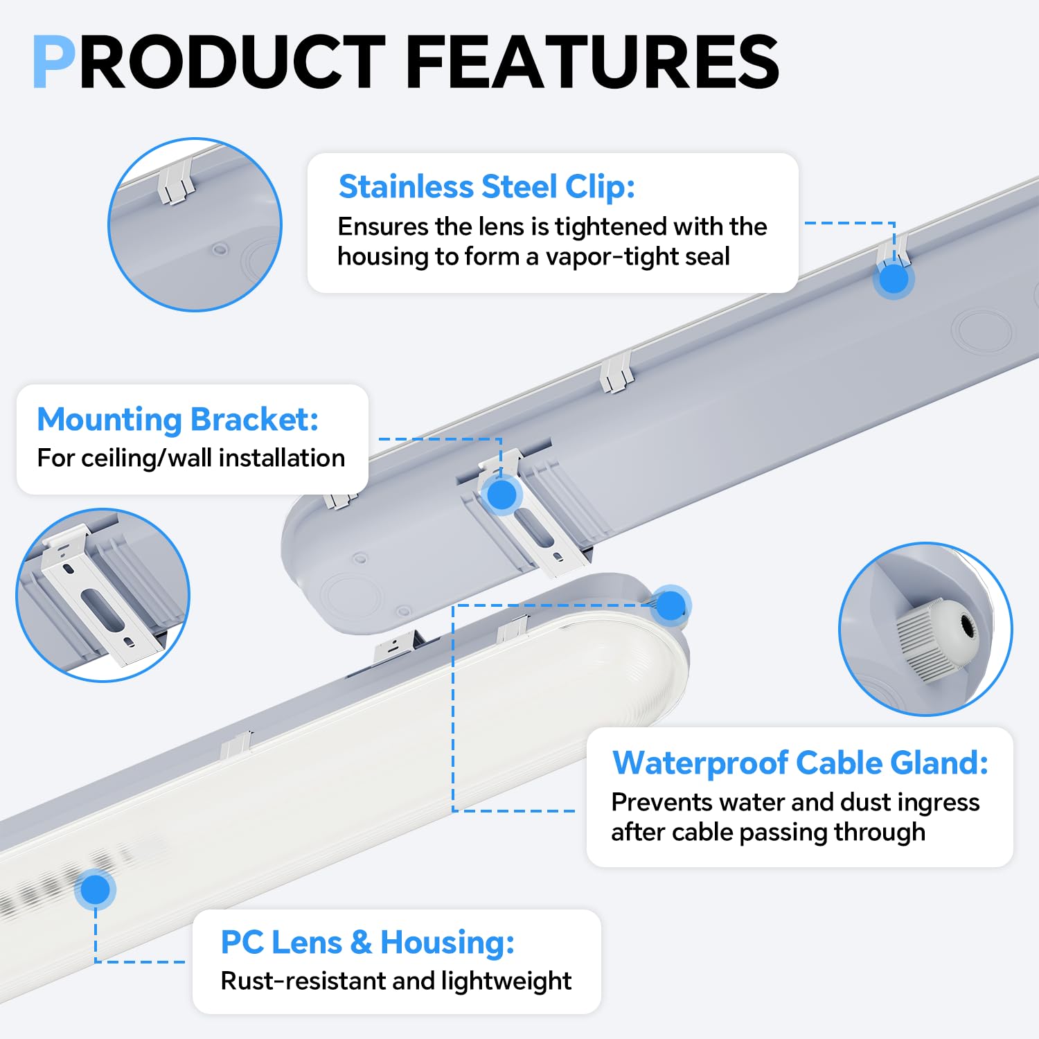 Weatherproof Shop Light Snapklik.com : 4FT LED Vapor Tight Light, 60W 6600lm IP65 Waterproof ...