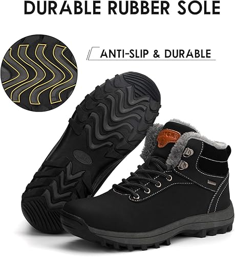 Miniatura 6 de Botas de senderismo para mujer y hombre, forro cálido, botas de nieve para exteriores, antideslizantes, resistentes al agua