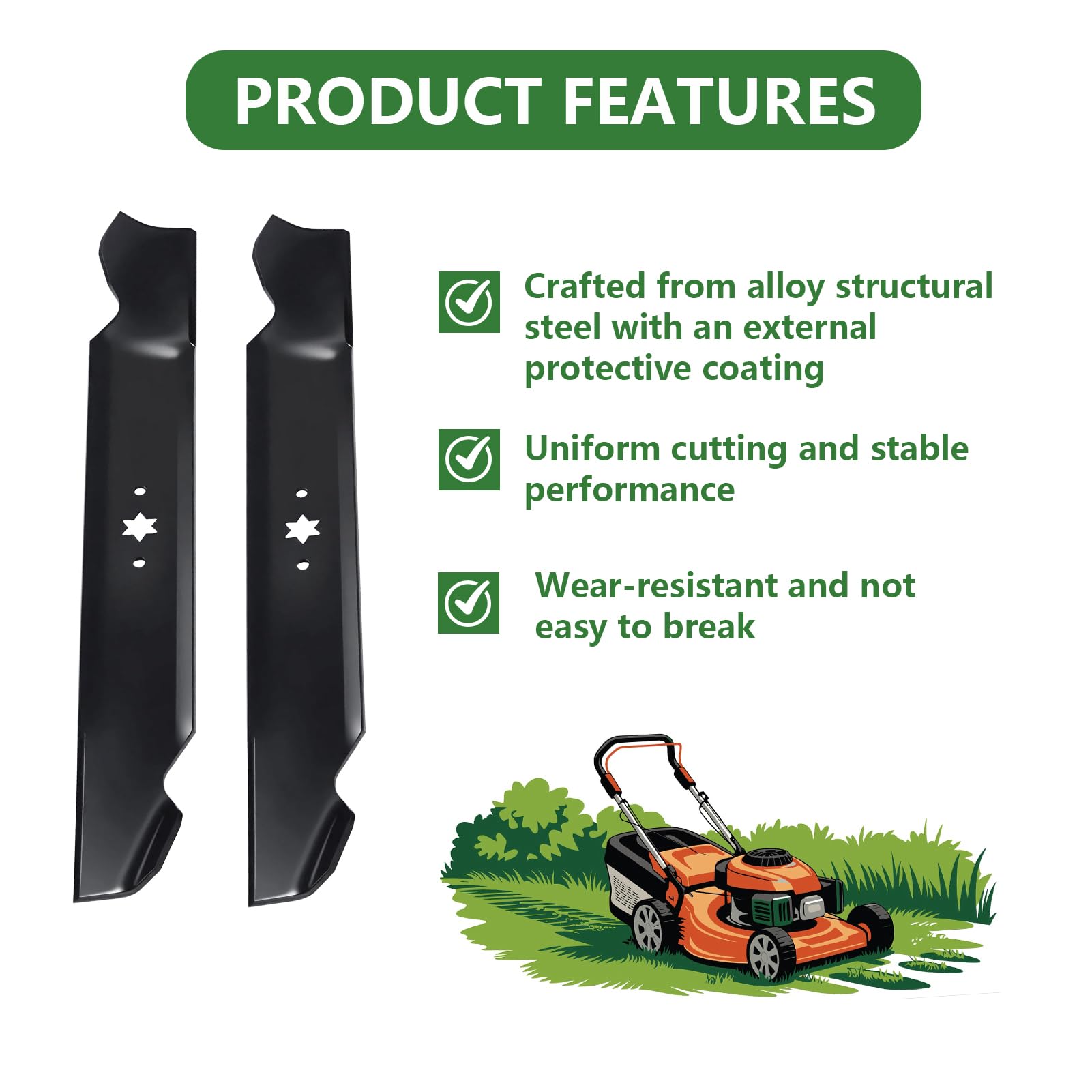 942-04244 742-04244 Cuchillas para cortacésped Cuchillas Mulching 46 Pulgadas (116,84 cm) Repuesto para cortacésped con Plataforma 2Piezas