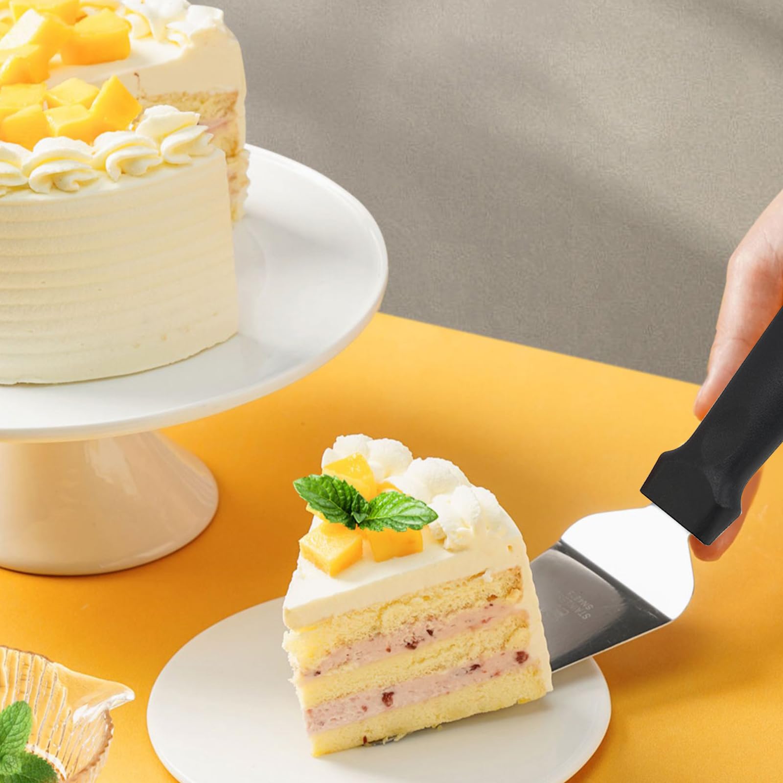 12 paquetes de espátulas para pizza, servidor de pasteles, espátula de acero inoxidable con mango de plástico para postres, pasteles, pizza, pasteles, hornear, pala triangular (12)
