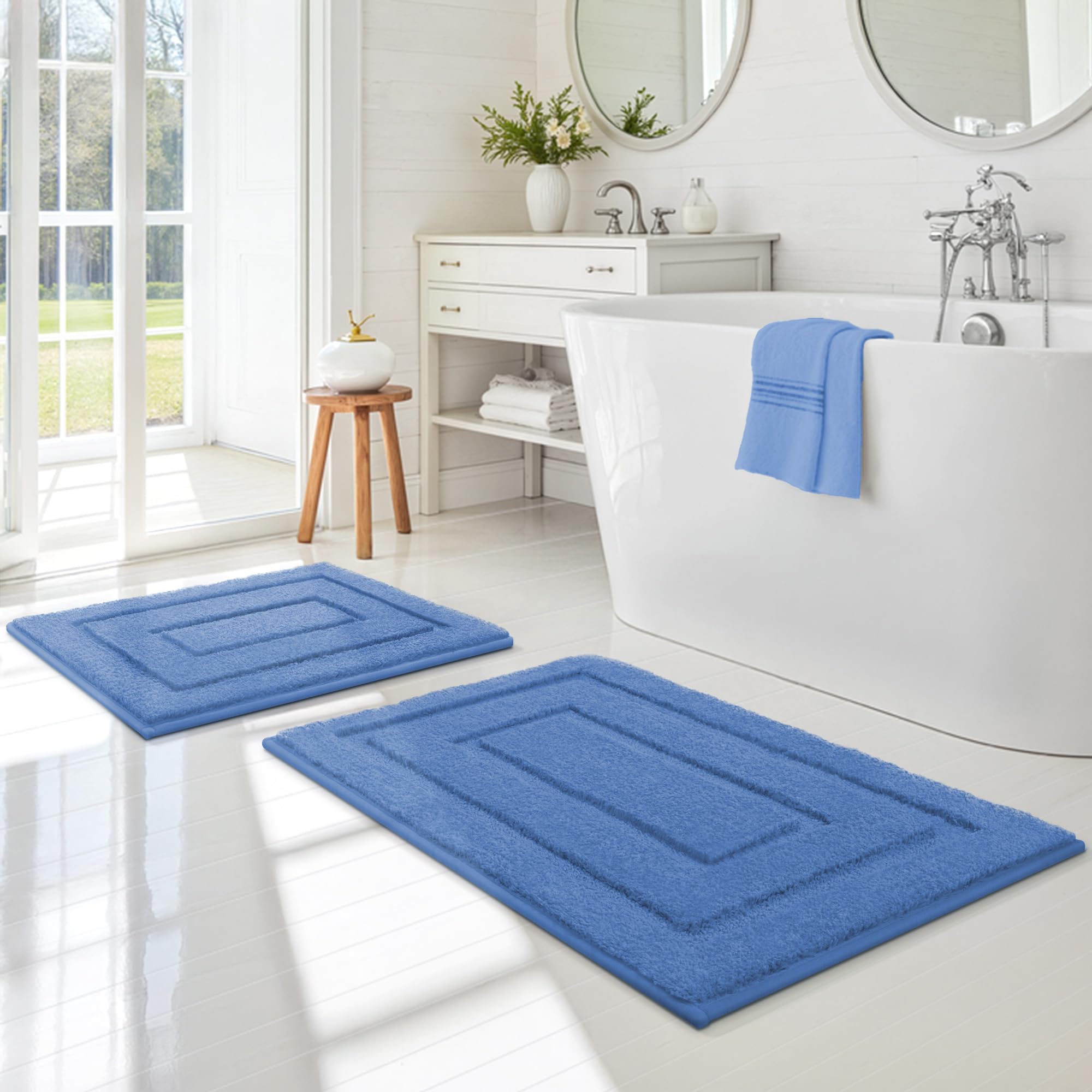 GRANNY SAYS Bathroom Rugs Sets 2 Piece,Soft Bath Mats for Bathroom, Bath Rugs Non Slip Washable, Absorbent Bath Rug for Tub, Shower & Toilet, BathMat Set, Blue 20" x 32" + 16" x 24"