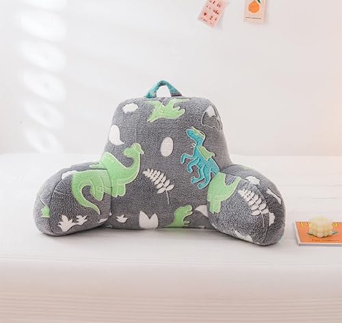 A Nice Night Bonita almohada de lectura de felpa de unicornio verde que brilla en la oscuridad, respaldo de cuña para niños con brazos y soporte de