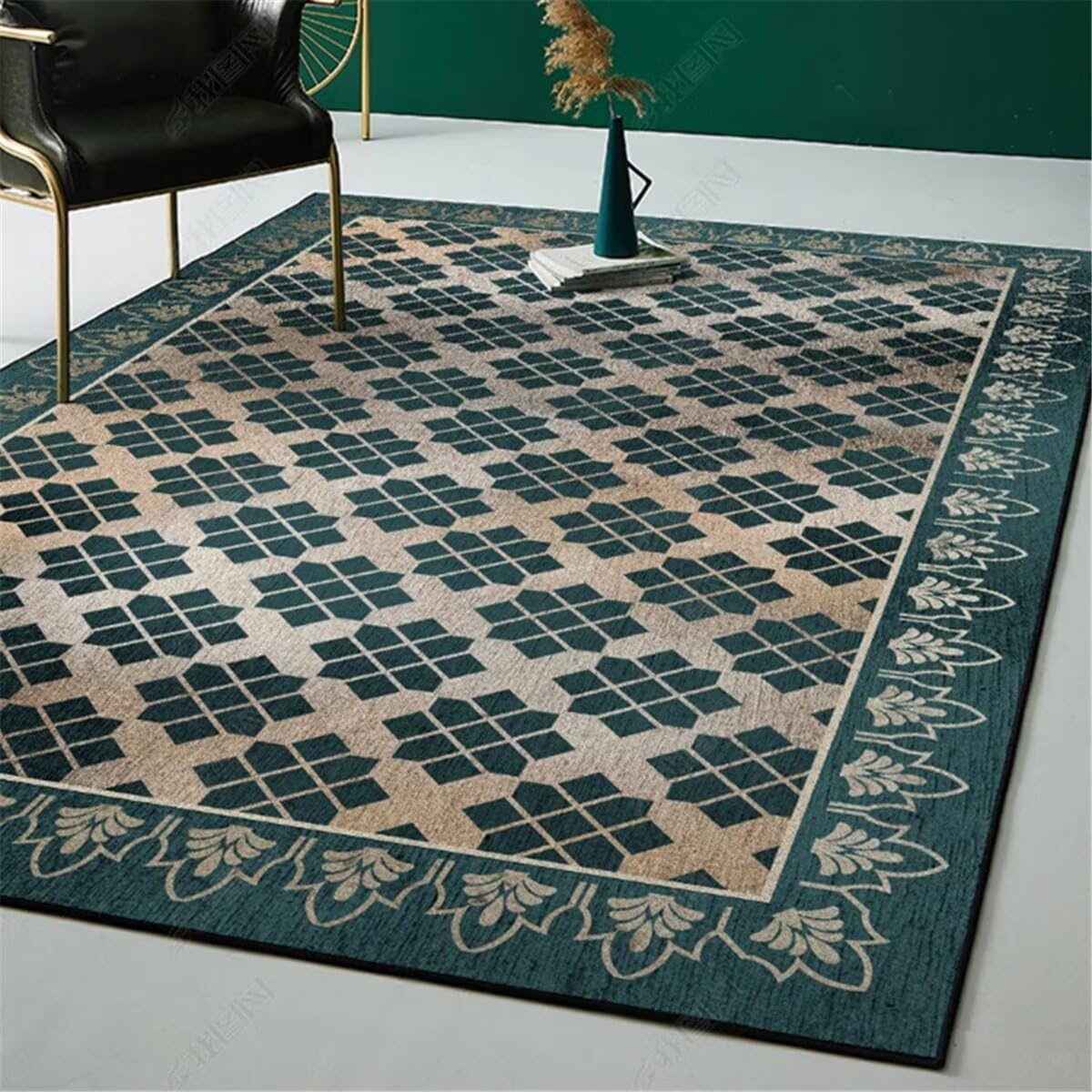 Petit Tapis Chambre Lit Ado Tapis de Salon rectangulaire Vert Coussin de canapé Anti-salissure Tapis Carre 200X260CM