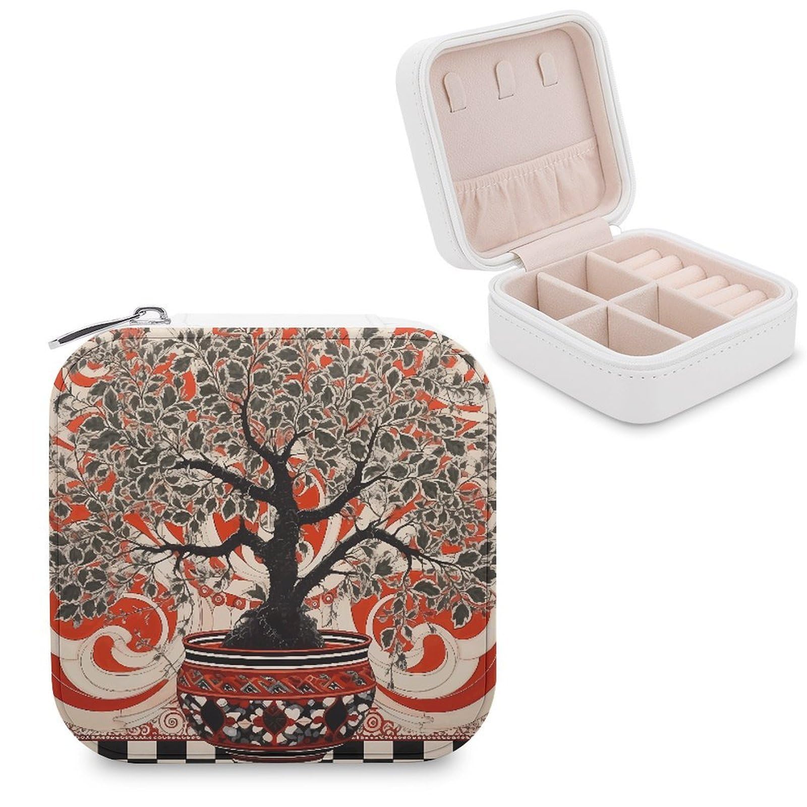 FekiLoot Tree in Pot Jewelry Case Personalized Leather Jewelry Box Mini Travel Jewelry Case Small Portable Jewelry Organizer for Ring Earrings Necklace Bracelet