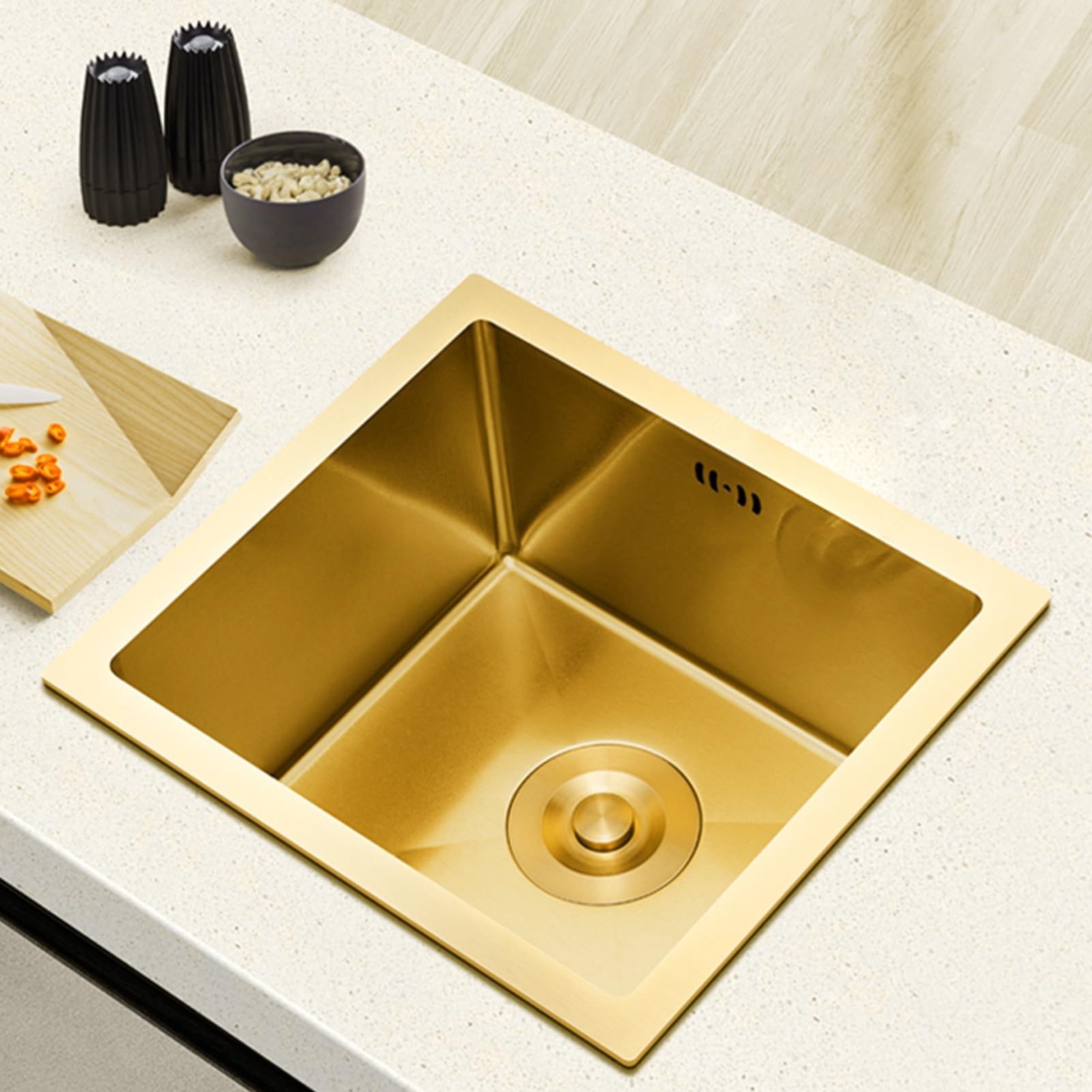 Fregadero de una cubeta de acero inoxidable dorado resistente para encimeras de diseño
