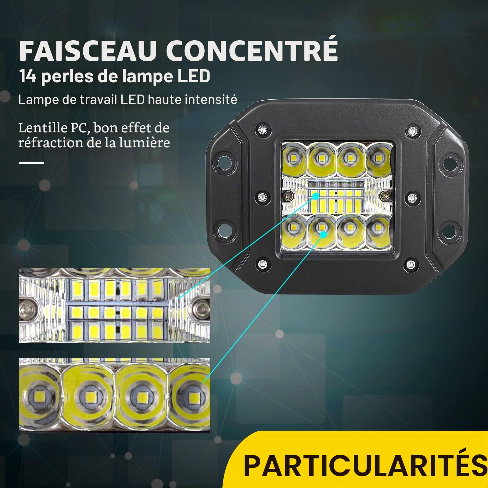 SKYWORLD 2 Pcs phare de travail led encastrable, 5 Pouces 42W 12V 24V projecteurs lumière Feux de Travail led pour Offroad Voiture camions SUV ATV 4x4 Tracteur Bateau,6000k feu antibrouillard | Faisceau combiné étroit et étroit - Pour 4 x 4 - Pour camion