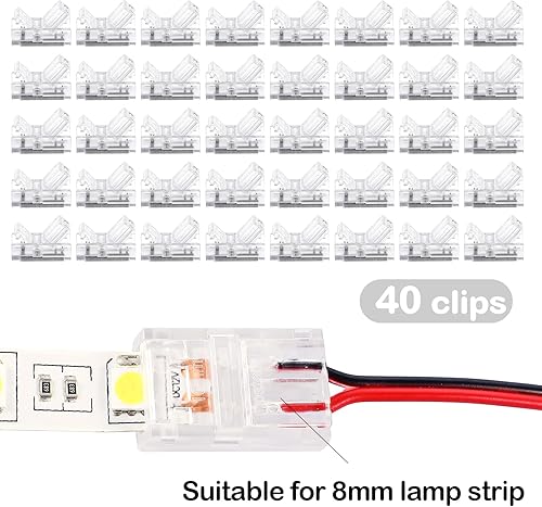 Miniatura 2 de Flutesan 40 conectores de tira de luz LED RGB de 0.315 pulgadas, 2 pines, conector adaptador LED impermeable, transparente, sin soldadura, sin
