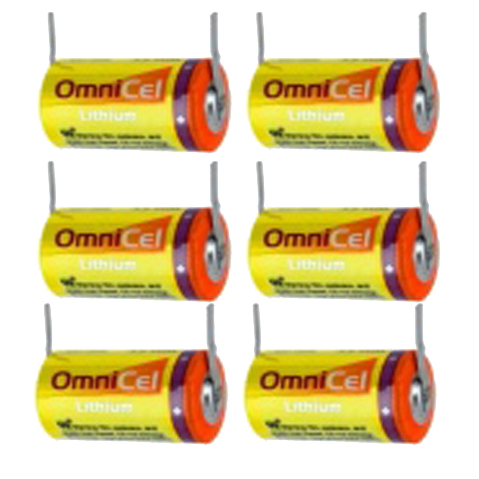 6x OmniCel ER14335 3.6V 1.65Ah 2/3AA Lithium Battery w/Tabs For Smoke Alarms, Carbon Monoxide Detectors, Intrusion Sensors, Invisible Fencing, Emergency Backup, Data Collection, AMR Add-ons