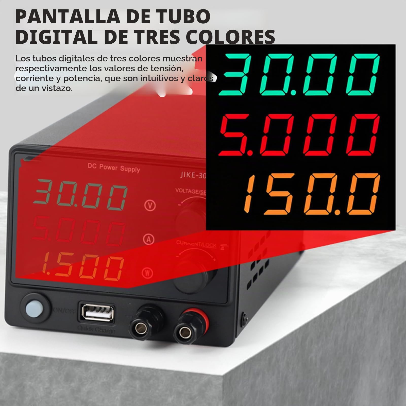 Fuente de alimentación de laboratorio, 30 V, 5 A, 150 W, fuente de alimentación de laboratorio, indicador LED de 4 dígitos y llave de bloqueo, CC 0-30 V, 0-5 A, fuente de alimentación regulable, mini