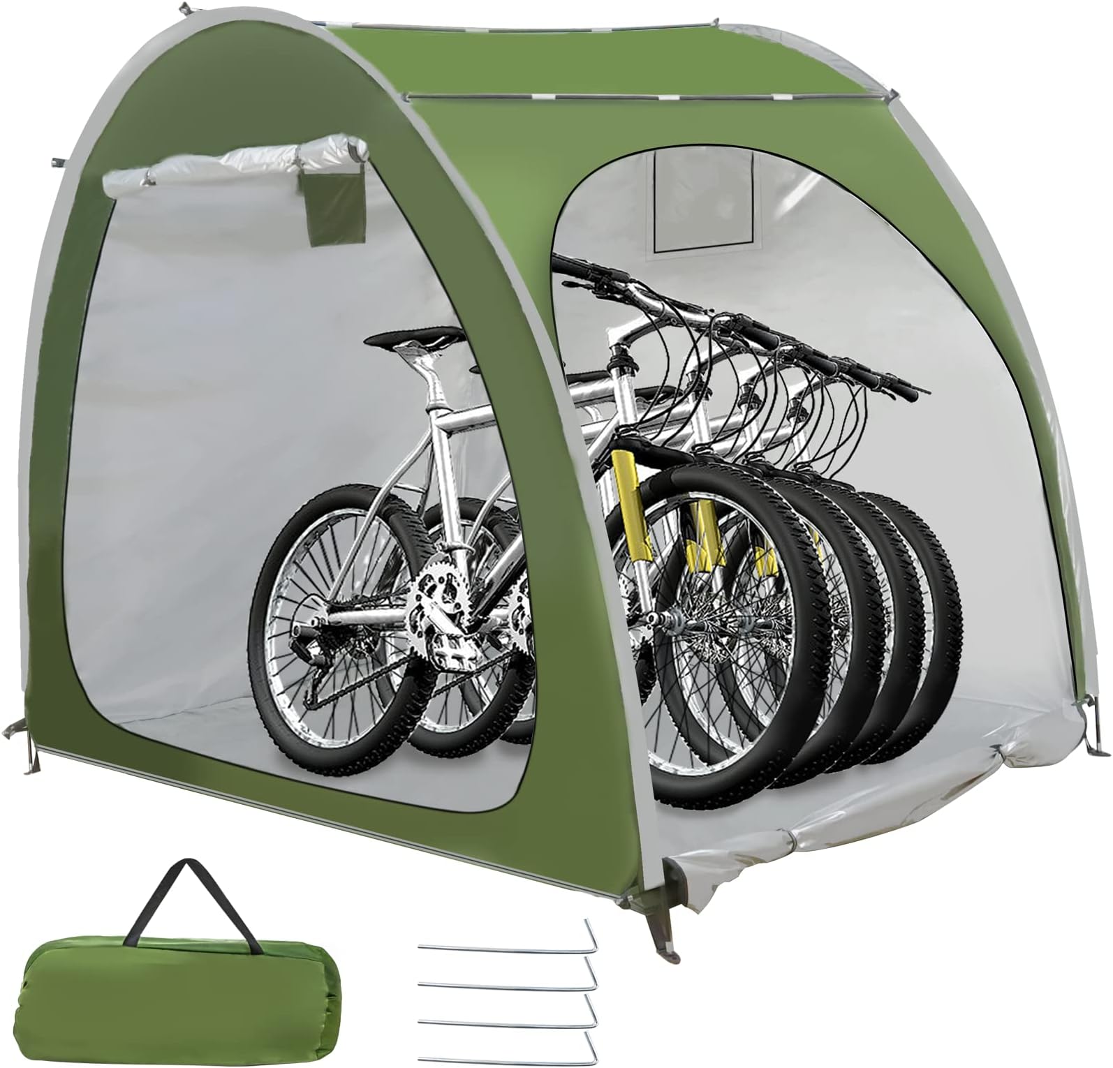 Bike Storage Tent, Outdoor Bike Cover Storage Shed for 4 Bikes Portable Foldable Garage/Garden Storage Tent Waterproof Oxford Shelter for Motorcycle, Bicycle, Camping, Garden Tools (Green)