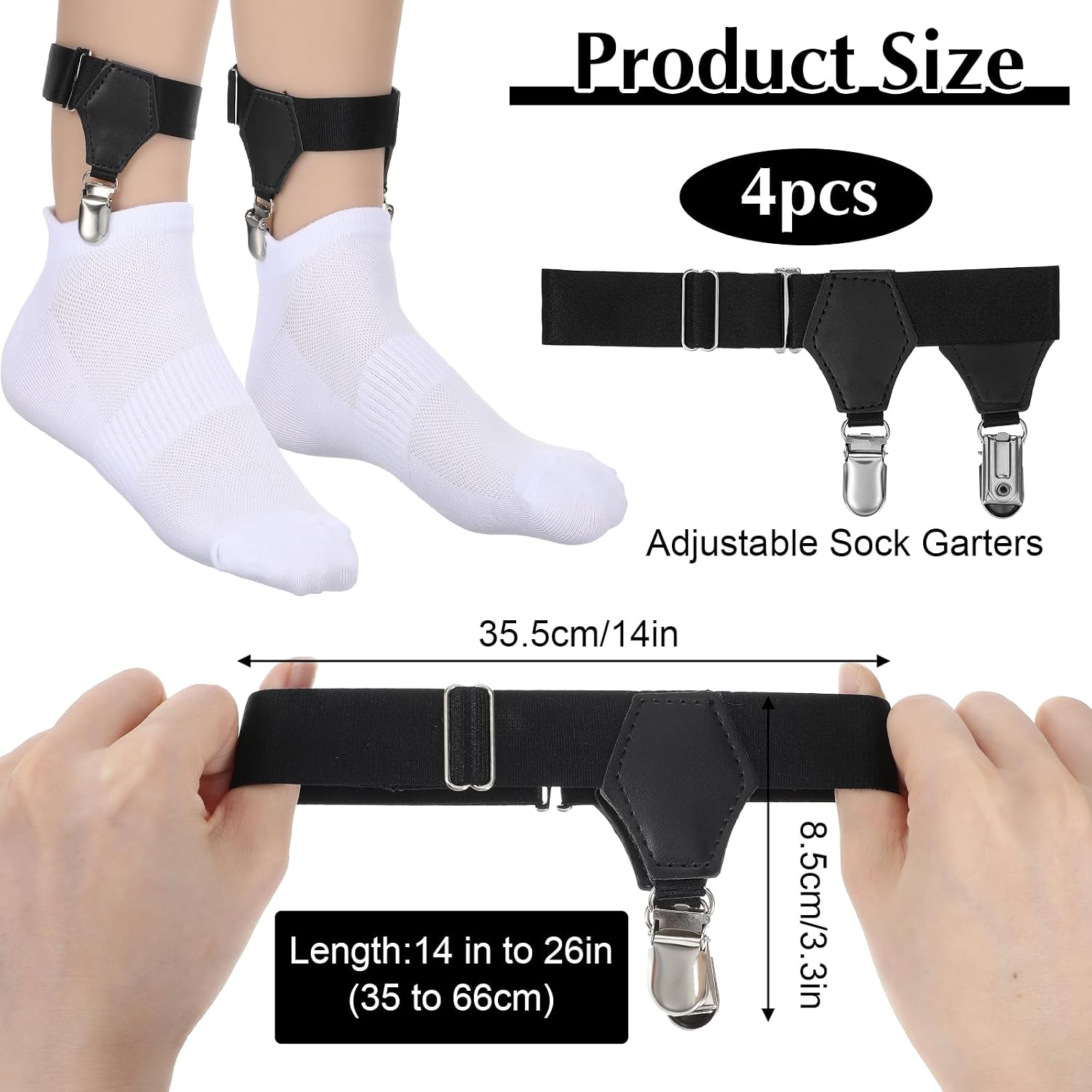 4pcs Sock Suspenders,Adjustable Sock Garters for Men with Non-slip Clip, Elastic Socks Suspenders Men,Non-Slip Socks Strap Suspender for Stockings