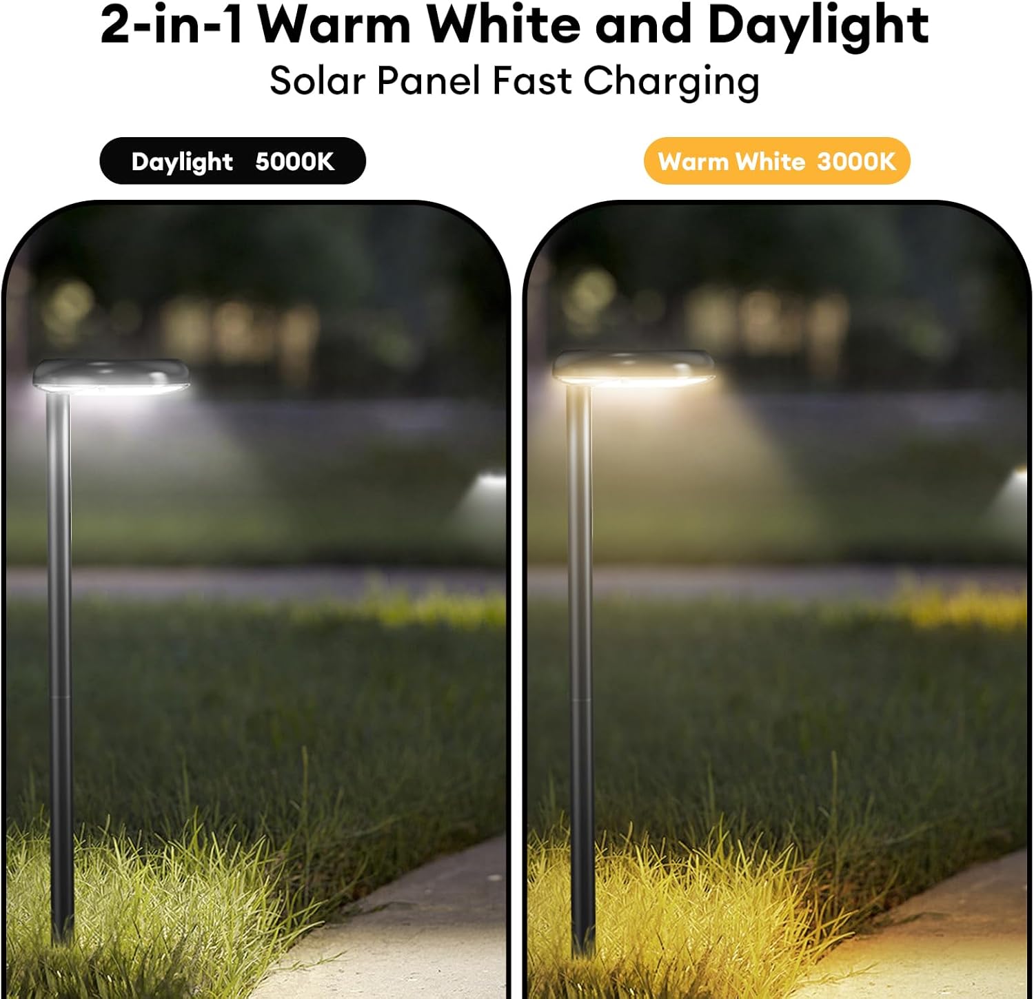 Solar Pathway Lights - Super Bright 300 Lumens with 2-in-1 Warm White & Daylight Color, Solar Path Lights for Pathway, Sidewalk, Driveway, Garden,Parterre etc,Landscape Lighting (6-Pack)