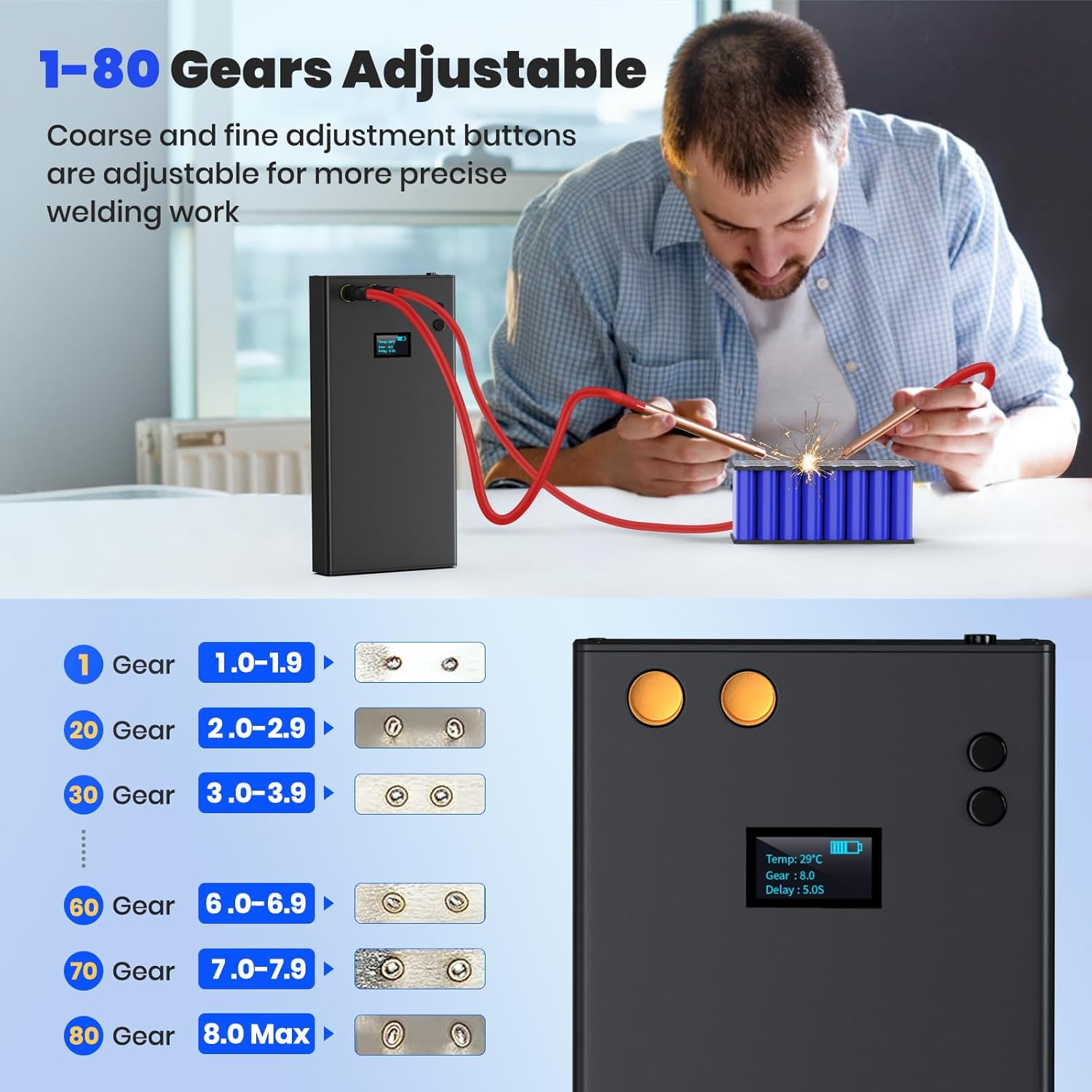 Upgraded Spot Welder with 80-Gear Adjustment