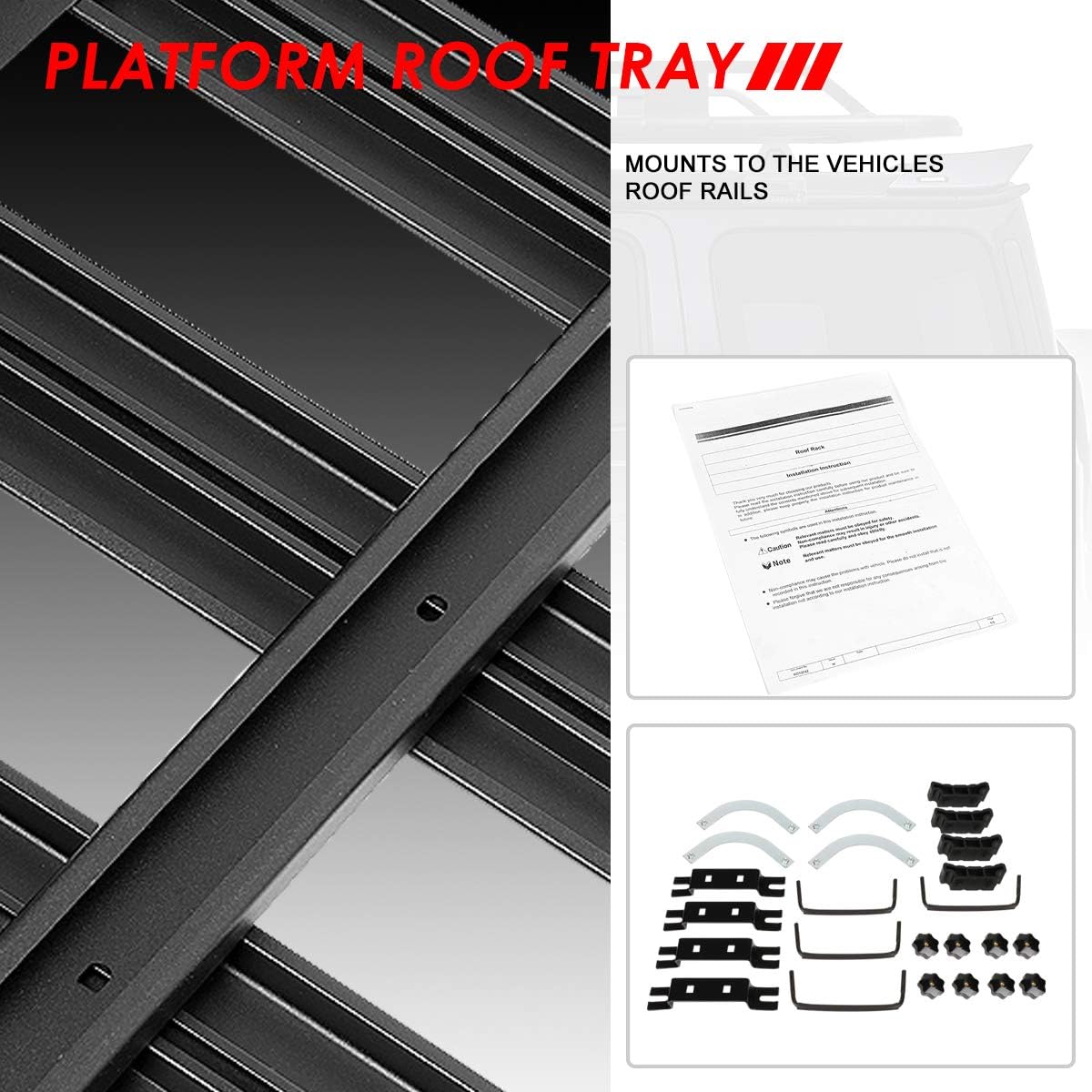 Auto Dynasty 60" x 48" x 6" Cargo Box Universal Aluminum Pallet Style Roof Rack Bars Luggage Carrier w/Mounting Brackets Replacement