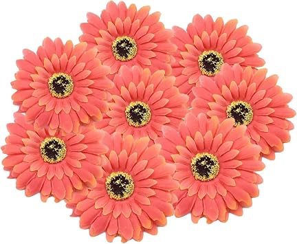 50PCS Fake Flower Heads in Bulk, Artificial Daisy Heads Gerbera Flowers Head for Crafts Home Wedding Decoration DIY Wreath Decor Orange, 4inch