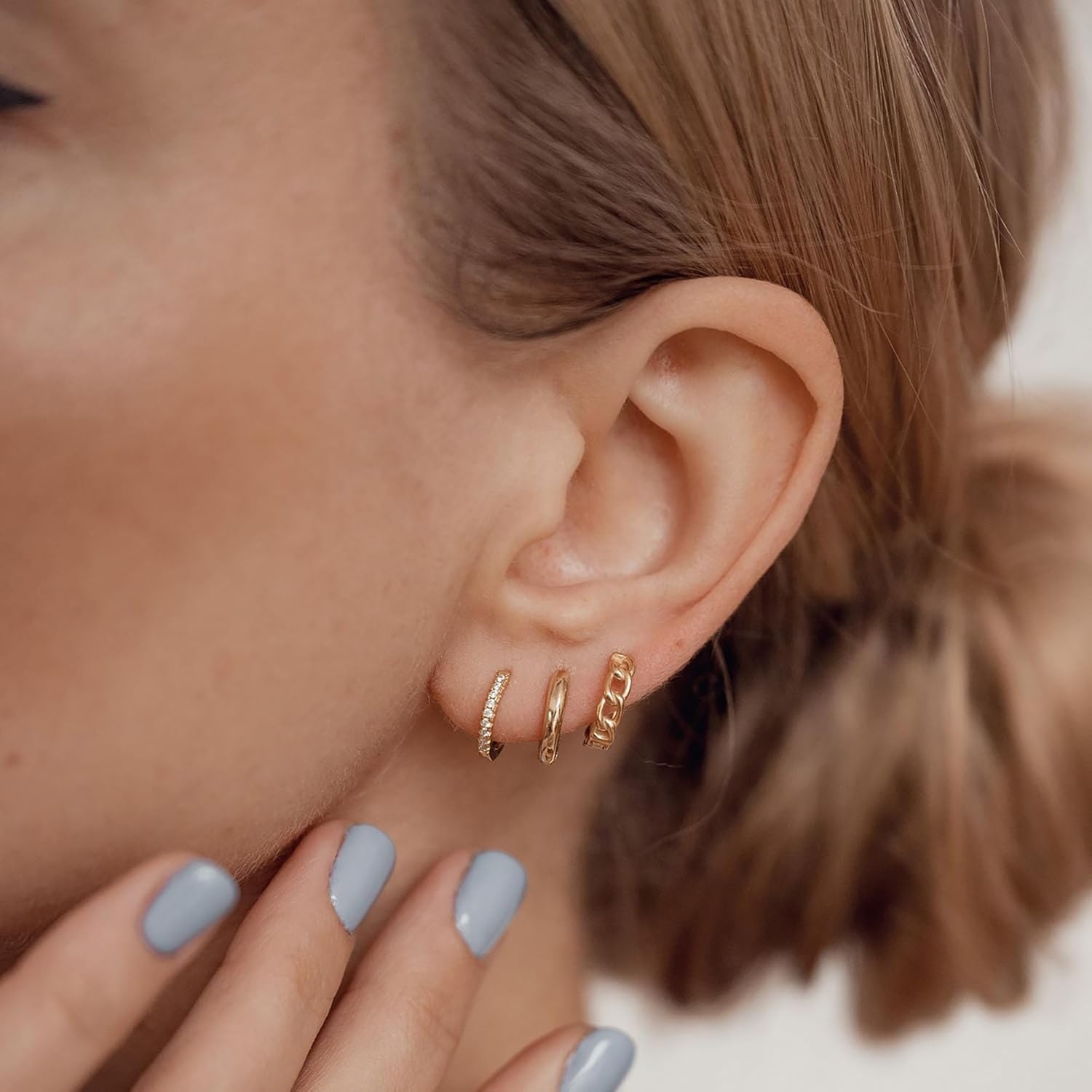 Chunky Gold Hoop Earrings for Women, 3 Pairs 14k Gold Plated/Silver Chunky Hoop Earrings Stack Set Thick Trendy Hypoallergenic Cartilage Earring for Multiple Piercing Jewelry Valentine Gift - Image 2