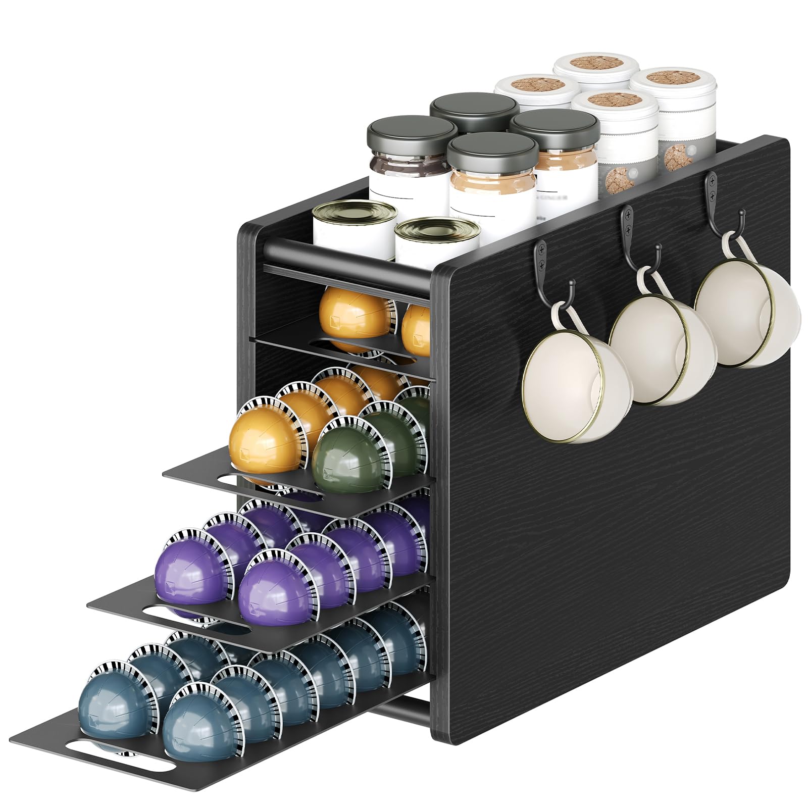 YATINEY Coffee Pod Drawer Holder, 72 Pods Large Capacity, Compatible with Nespresso Vertuo Pods, Coffee Pod Organizer for Countertop, Space Saving, Black KH06BB