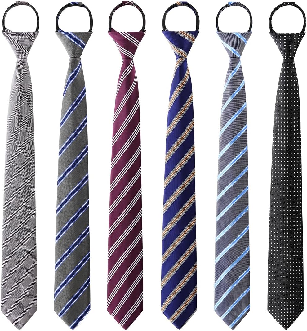AUSKY 6 Packs Men’s Pre-Tied Necktie,Regular Long Adjustable Zip Up Zipper Neck ties for Men - Image 3